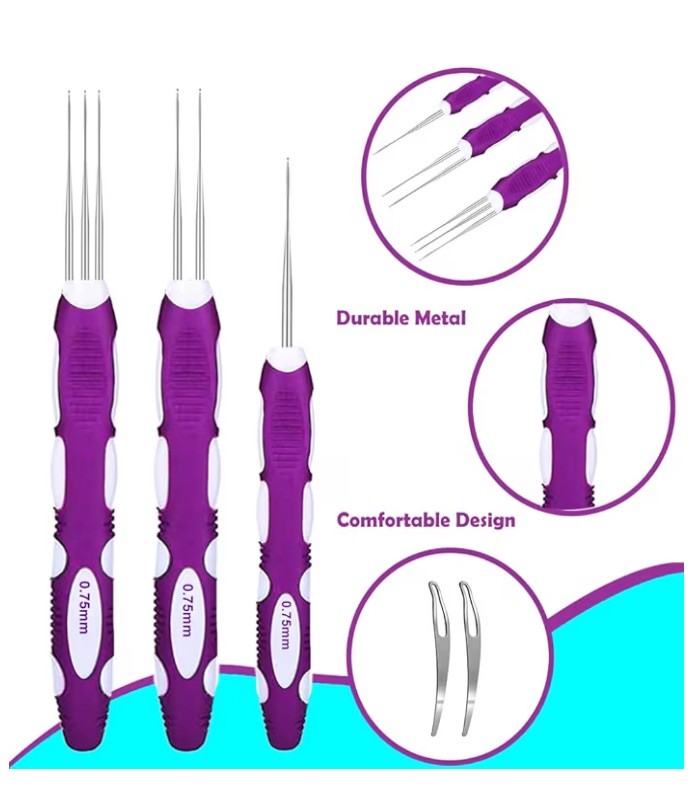 5pcs Dreadlock Crochet Hook 1,2&3 Needle Set Braiding Hair Making Tool Kit 0.75