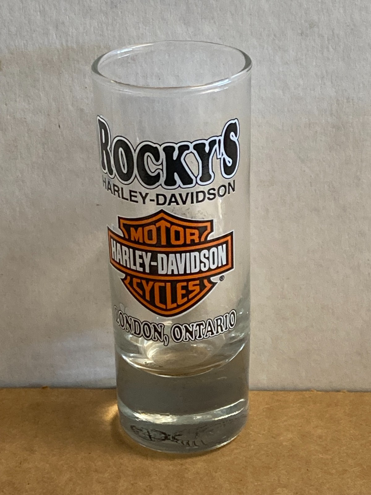 Rocky's Harley Davidson London, Ontario Canada Shot Glass