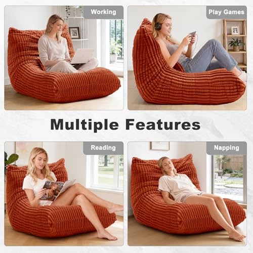 Bean Bag Chair with Lumbar Pillow, Gaint Bean Bag Chairs for Adults, Orange