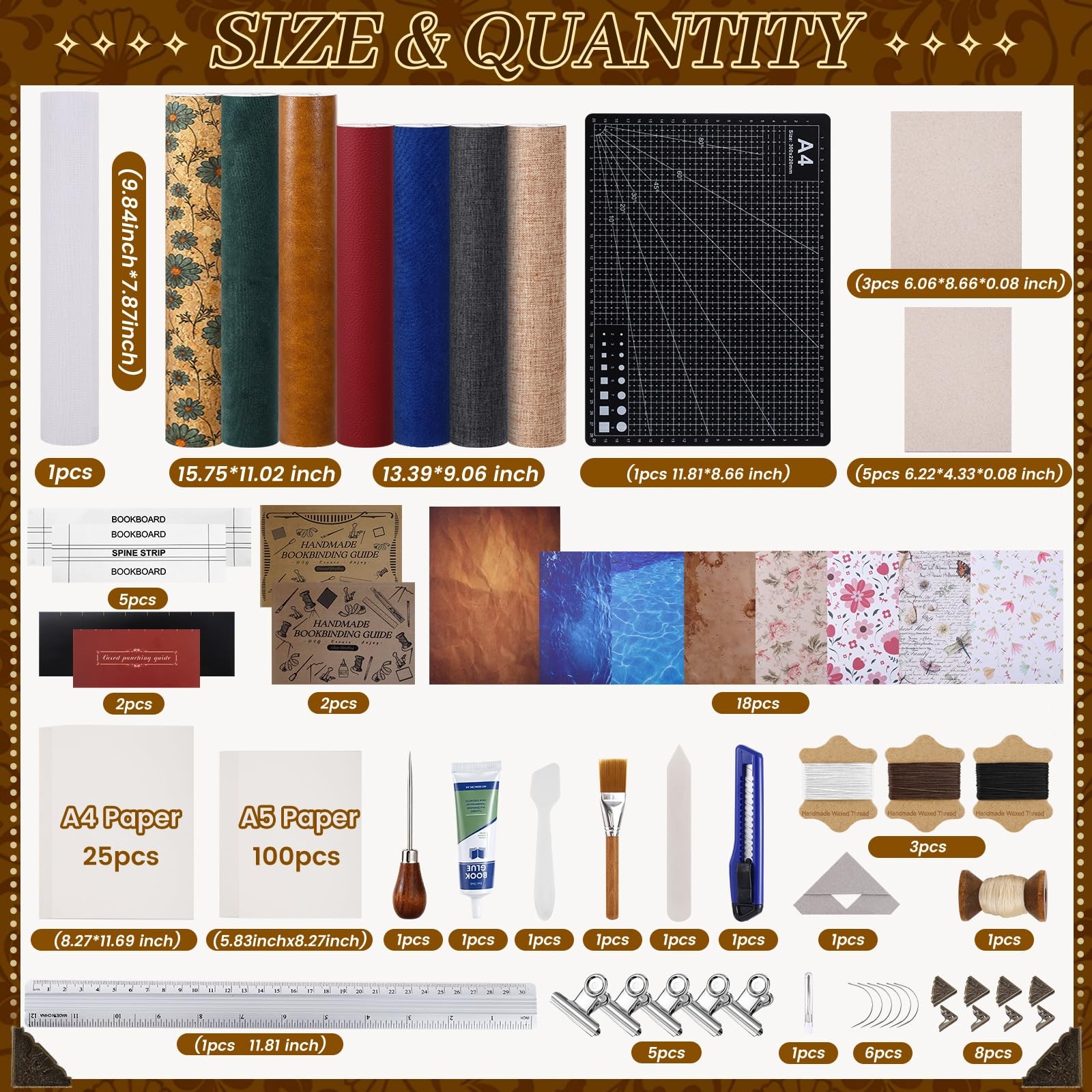 208 Pcs Book Binding Kits for Beginners,Complete Bookbinding Kit with Instruc...