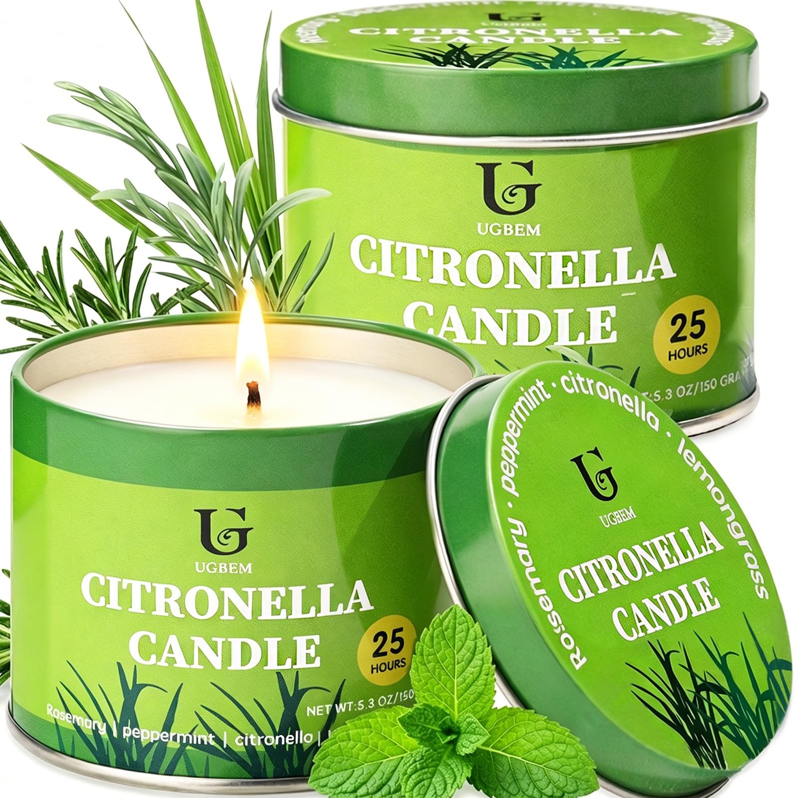 Citronella Candles Outdoor for Camping Essentials Patio, 5.3oz 2 Pack