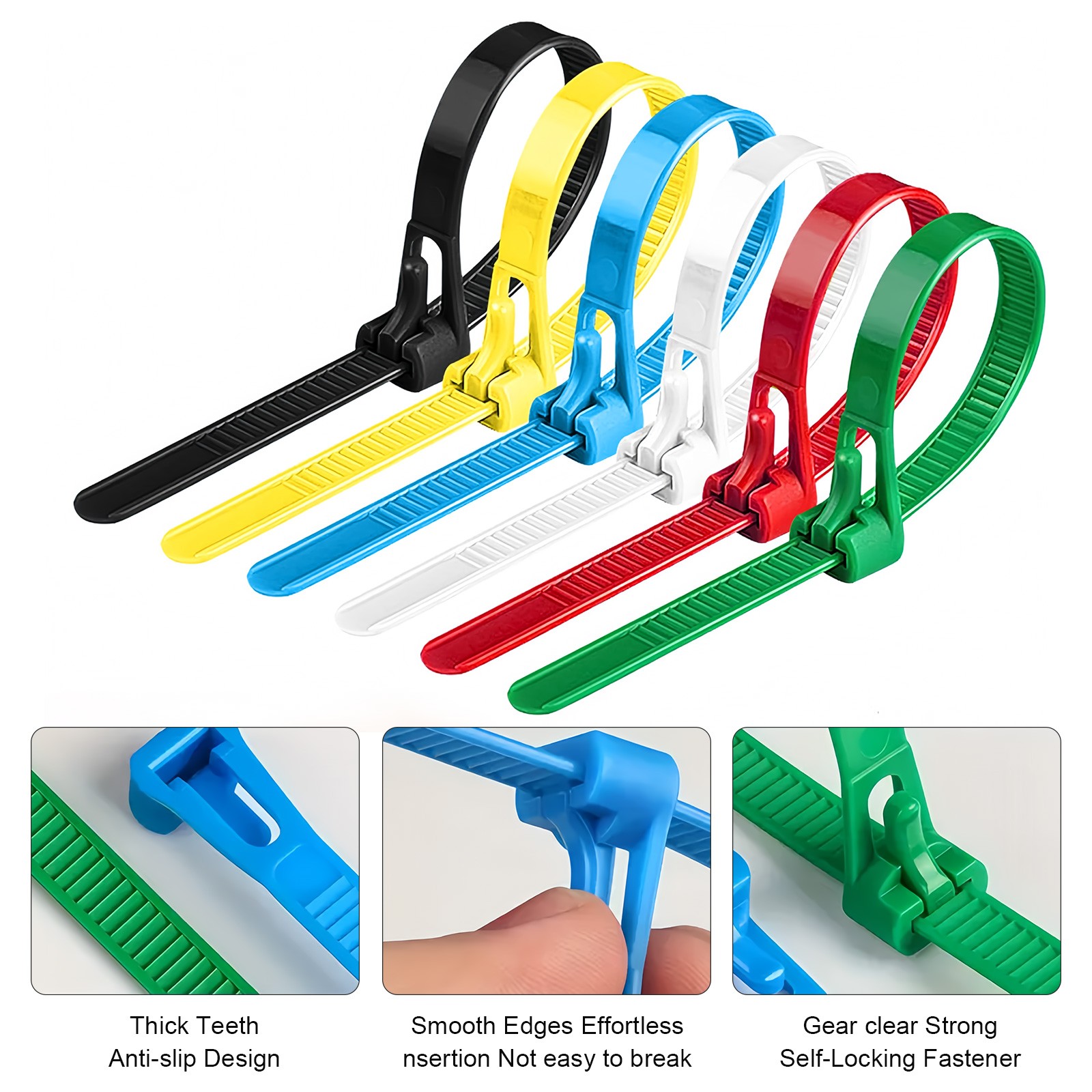 200PCS Reusable Cable Ties Multi-Color Adjustable Zip Straps for Home Office DIY