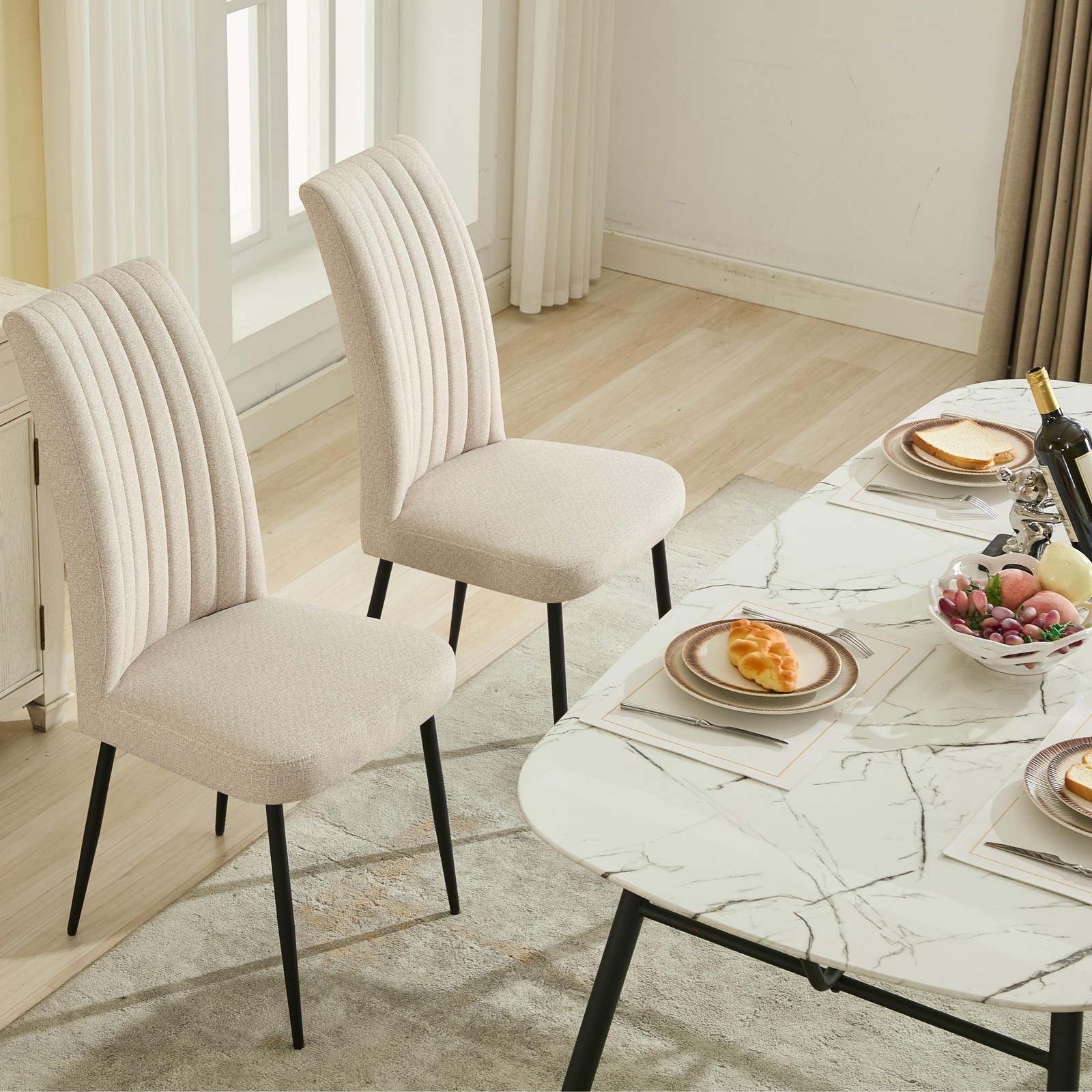 Adjustable foot stud  Iron foot beige velvet Dining chair Set of 2 Minimalist