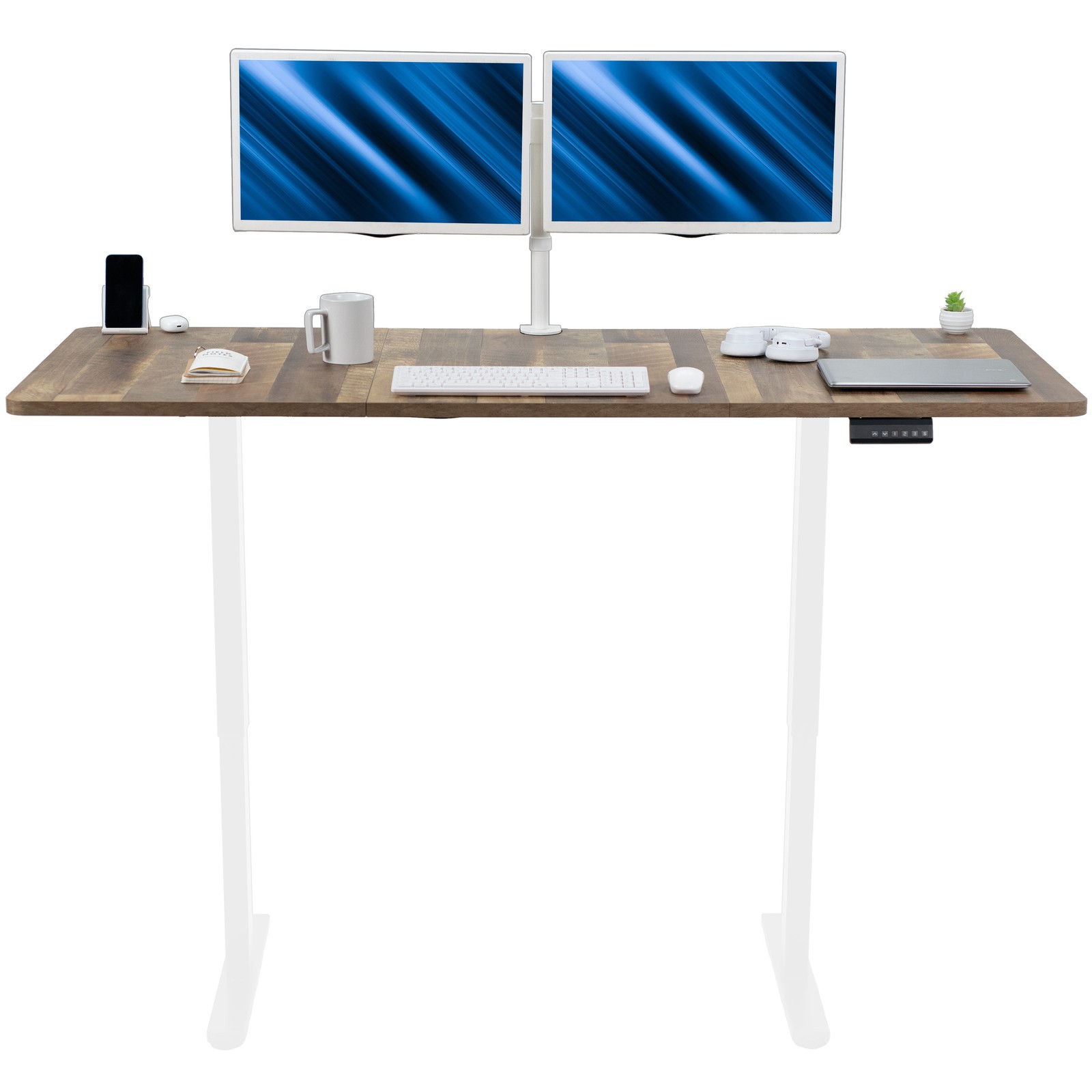VIVO Electric Dual Motor 71” x 30” Standup Desk, Reclaimed Wood Top, White Frame