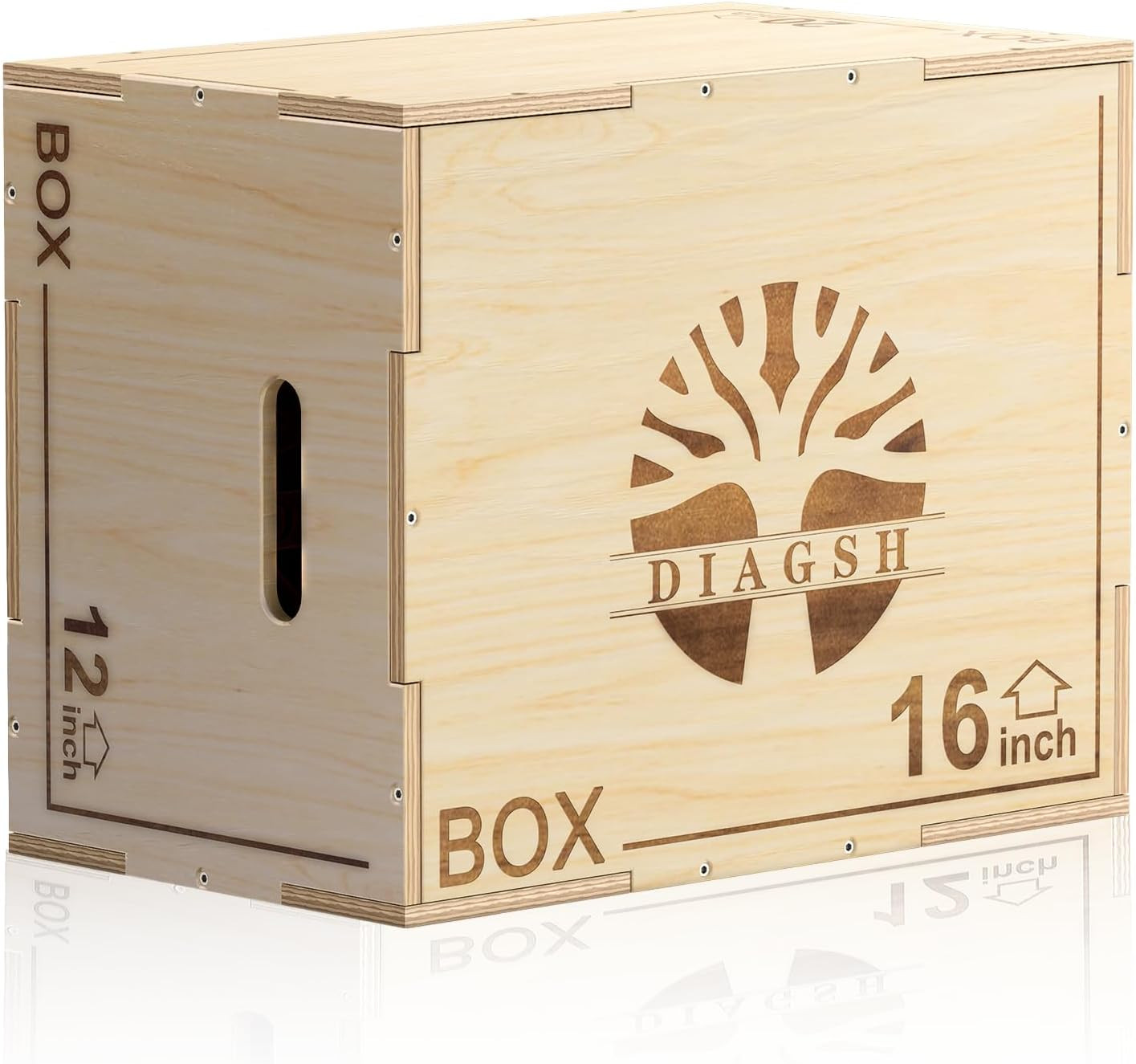 Plyo Box - 3-In-1 Wood Plyometric Jump Platform (16"X12"X8") for Home Gym Traini