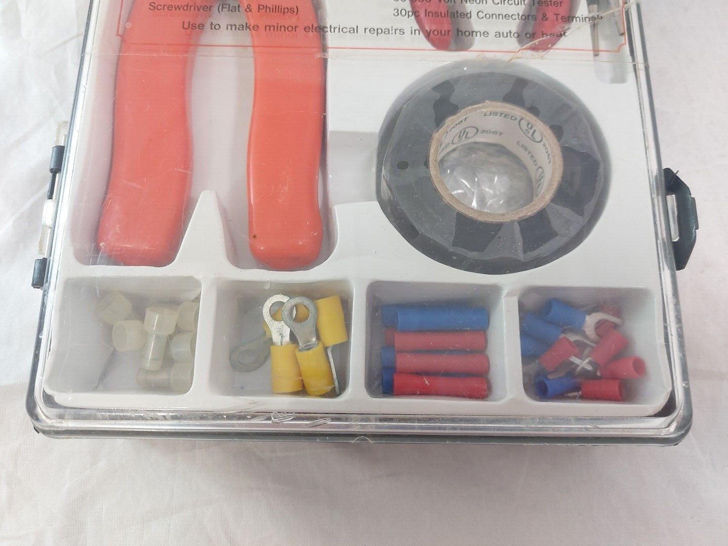 All Purpose Electrical Kit Crimping Tool Tape Connectors Pliers Screwdrivers