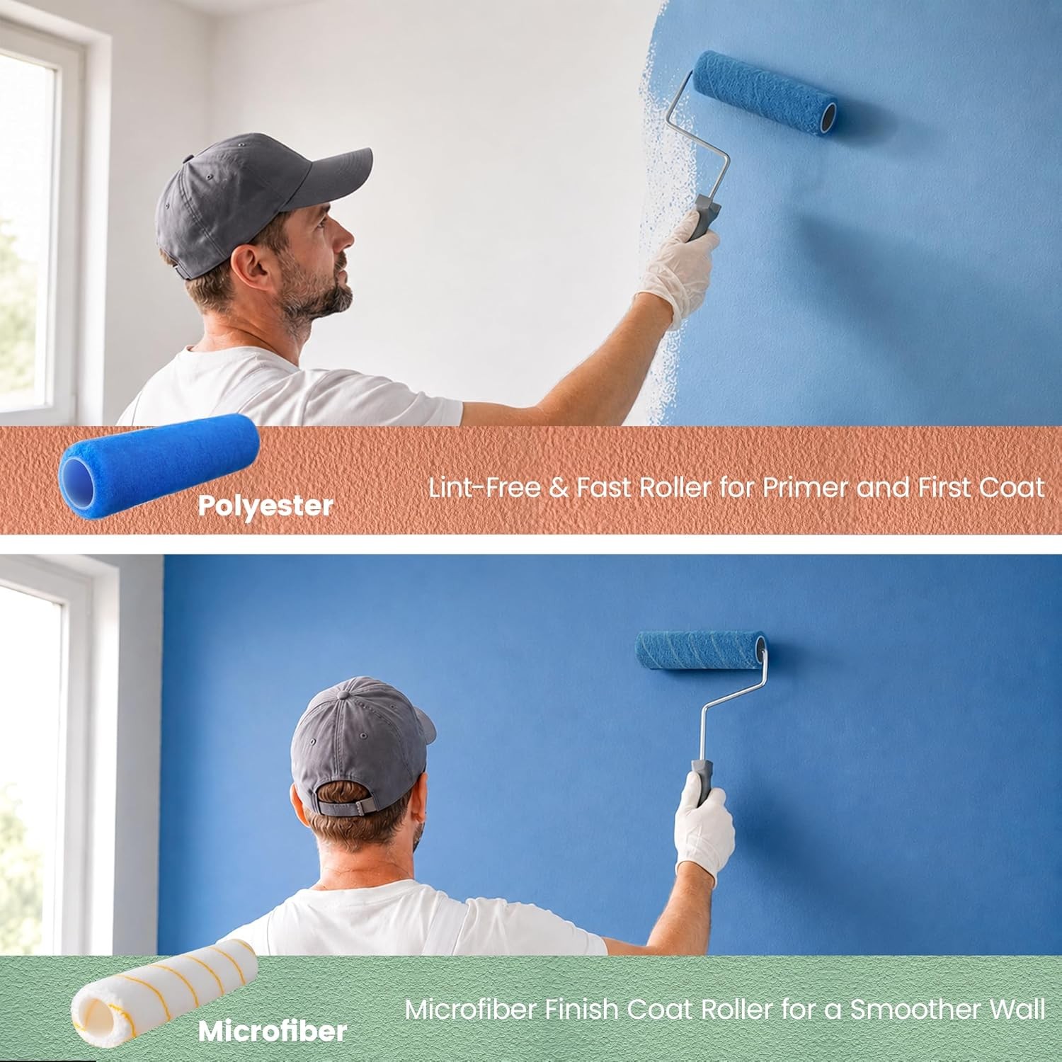 Paint Roller Set with Adjustable Pole Tray Brushes and Covers