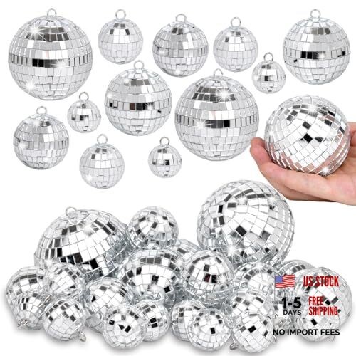 26 Pcs Mirror Disco Ball Hanging Ornaments Silver Glass Decor 70s Disco Party