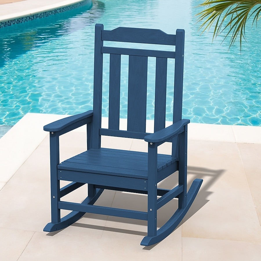 JEAREY HDPE Outdoor Patio Rocking Chair with Extra-Wide Seat Black HDPE Frame Ro