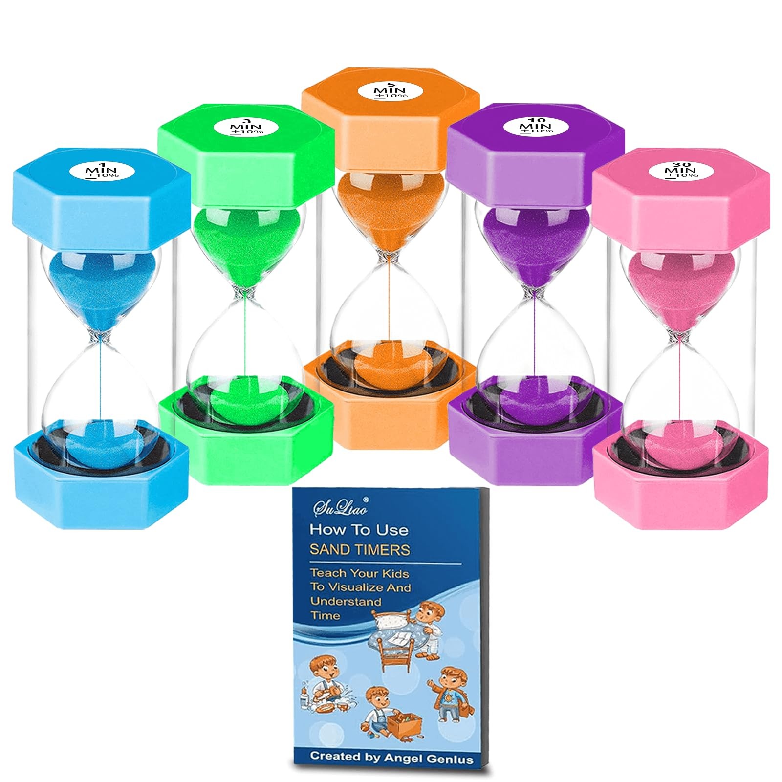 Multicolor Hourglass Sand Timer Set for Kids, 1/3/5/10/30 Minutes, Safe and D...