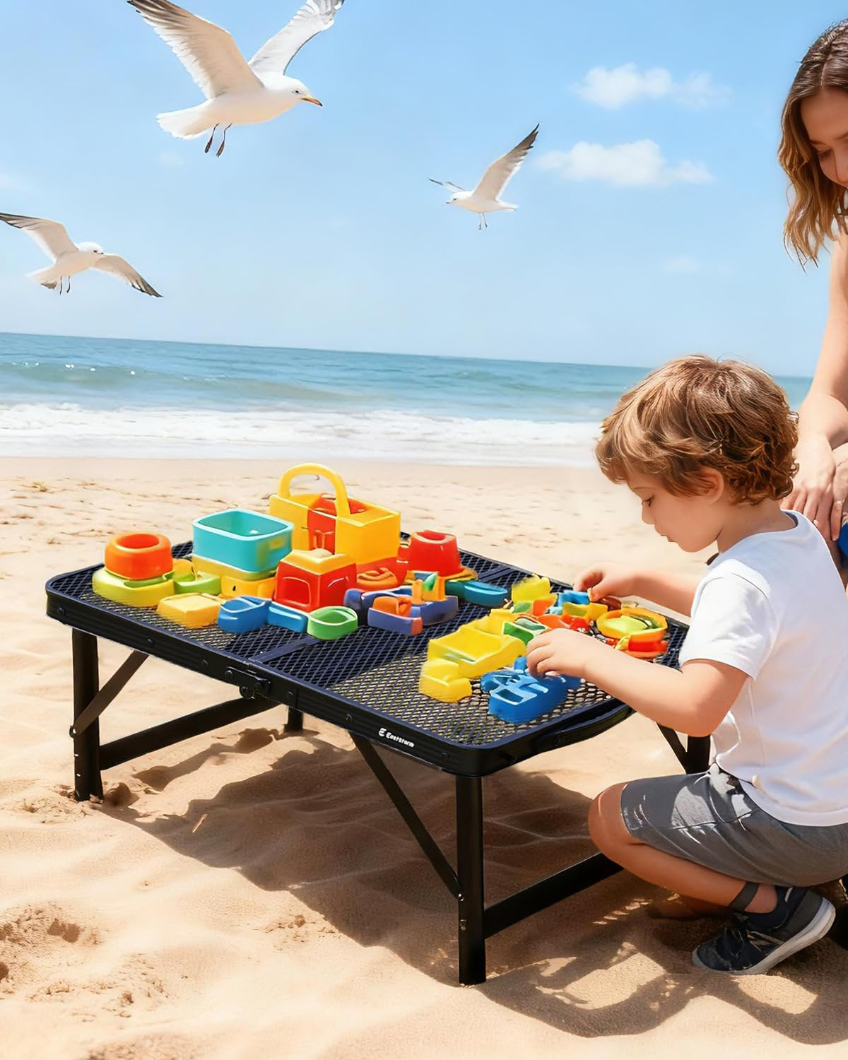 2Ft Small Folding Table with Carry Handle, Camping Table Adjustable Height 10.6–