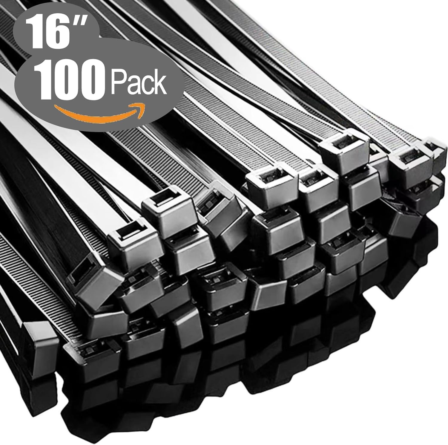 Zip Ties 16 Inch(100 Pack), 60 Lb, Black Cable Ties, UV Resistant Wire Ties for