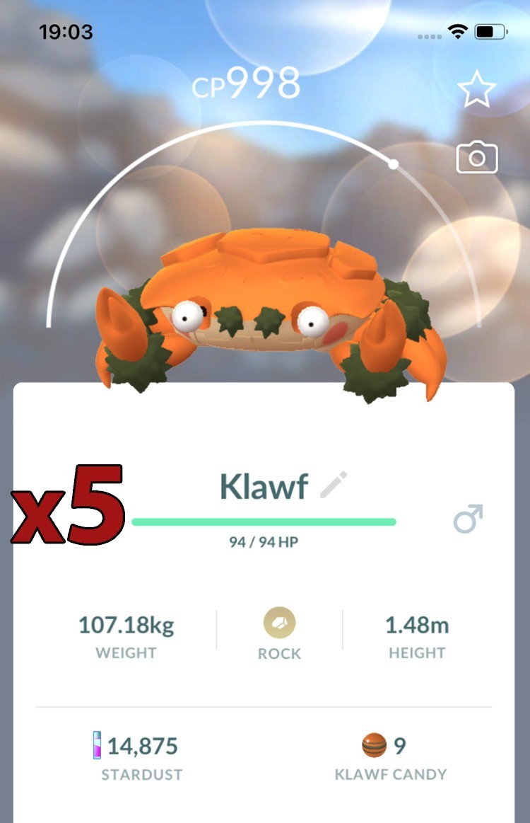 5x Klawf Pokemon Bundle !! Good Chance of Lucky and Good IVs !! Go