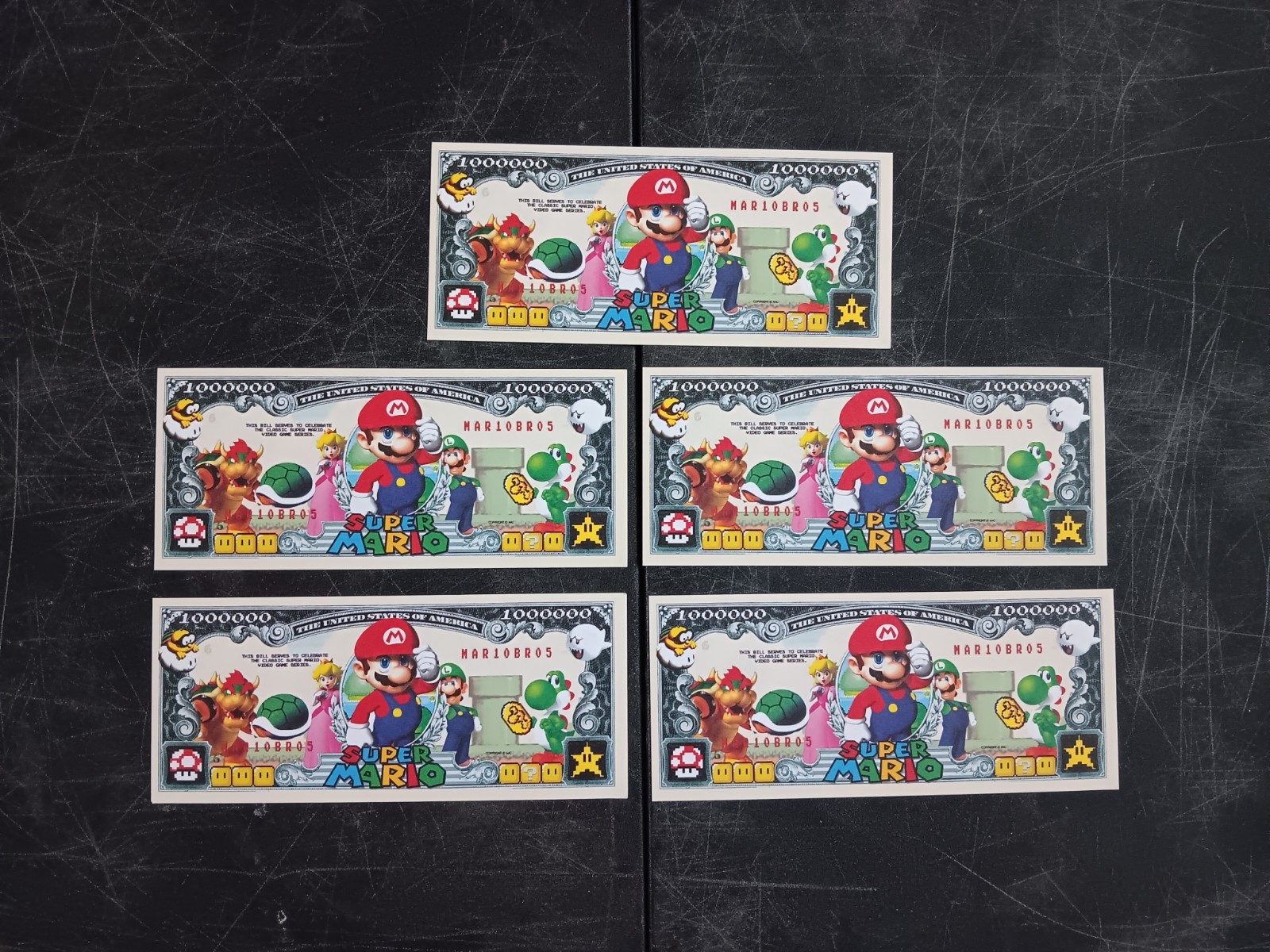*FREE SHIP* SUPER MARIO 5-PK MILLION DOLLAR BILL Nintendo Novelty Play Money
