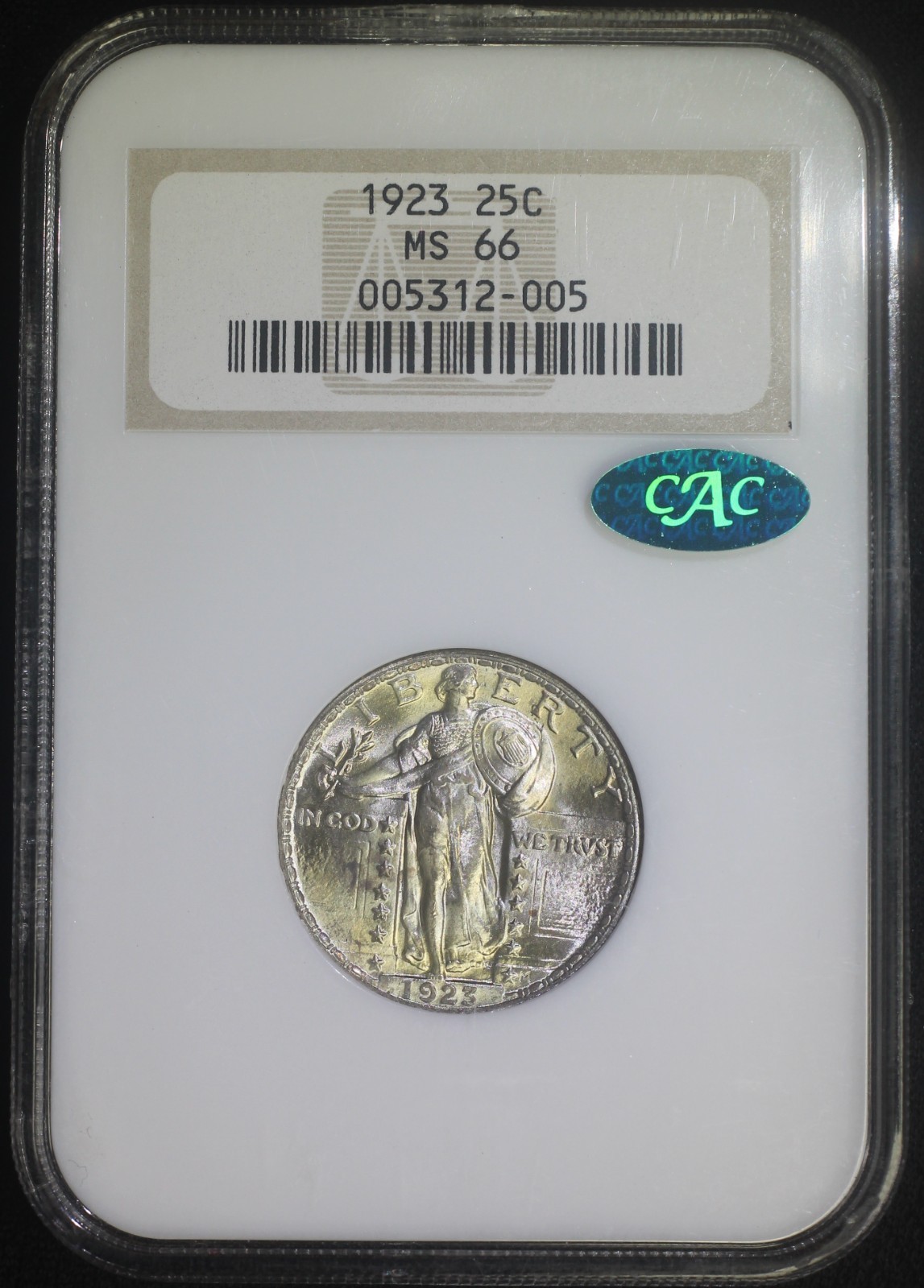 1923 P Standing Liberty Quarter NGC MS66 CAC Well Struck Old Fatty Holder