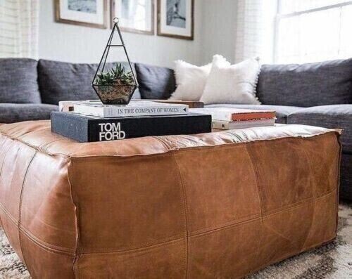 Boho Ottoman Morrocan Large Footstool Pouffe Moroccan Unstuffed Footrest Leather