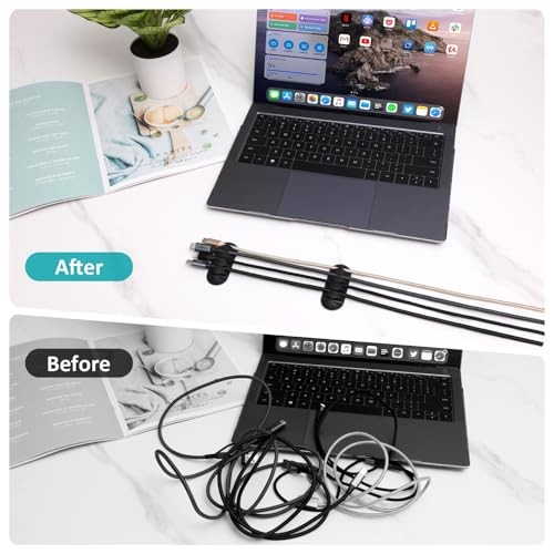 16Pack Black Desk Cable Management,Adjustable Cord Organizer Black-16 Pack
