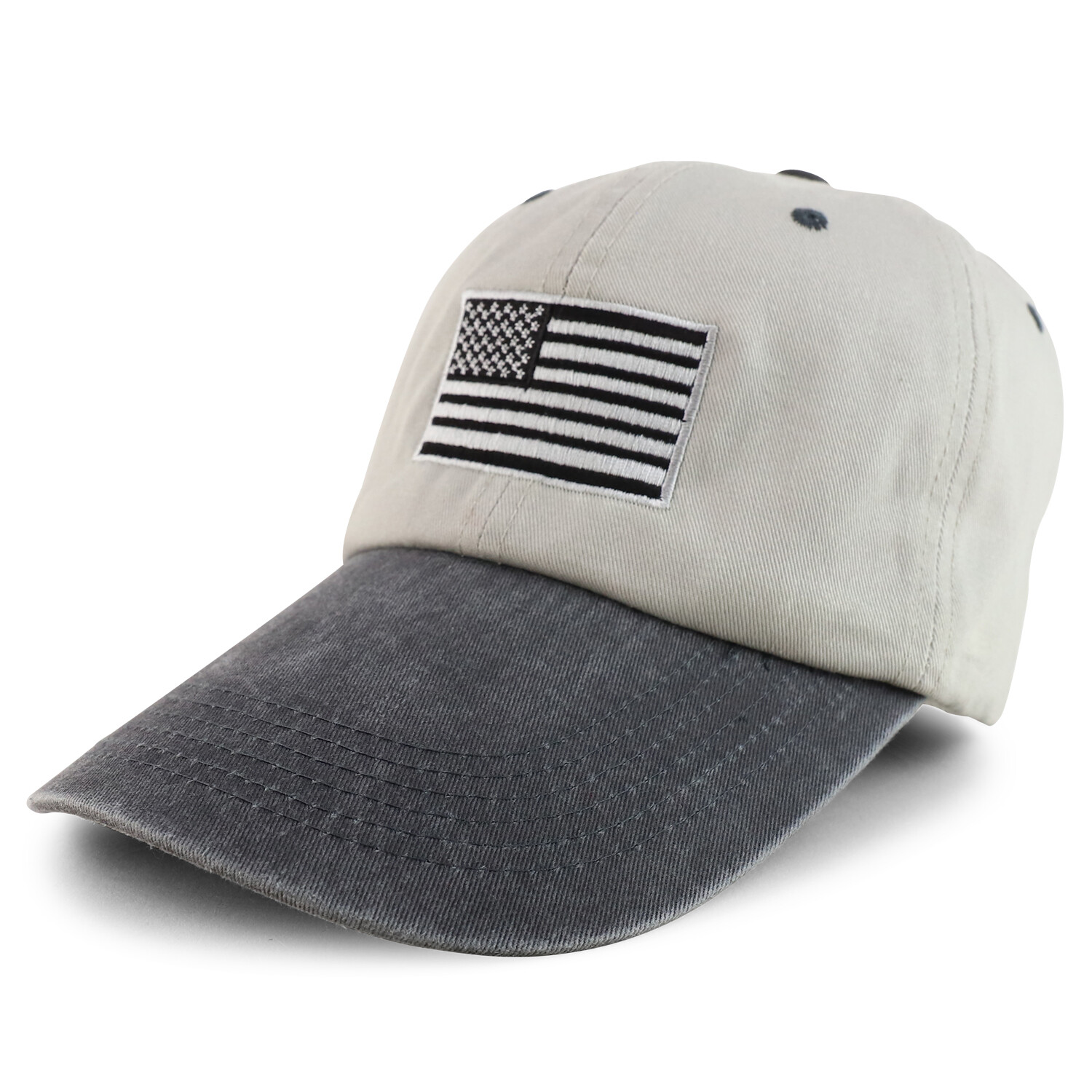 Grey American Flag Embroidered 4 Inch Long Bill Cap Fits Upto 2XL - FREESHIPPING