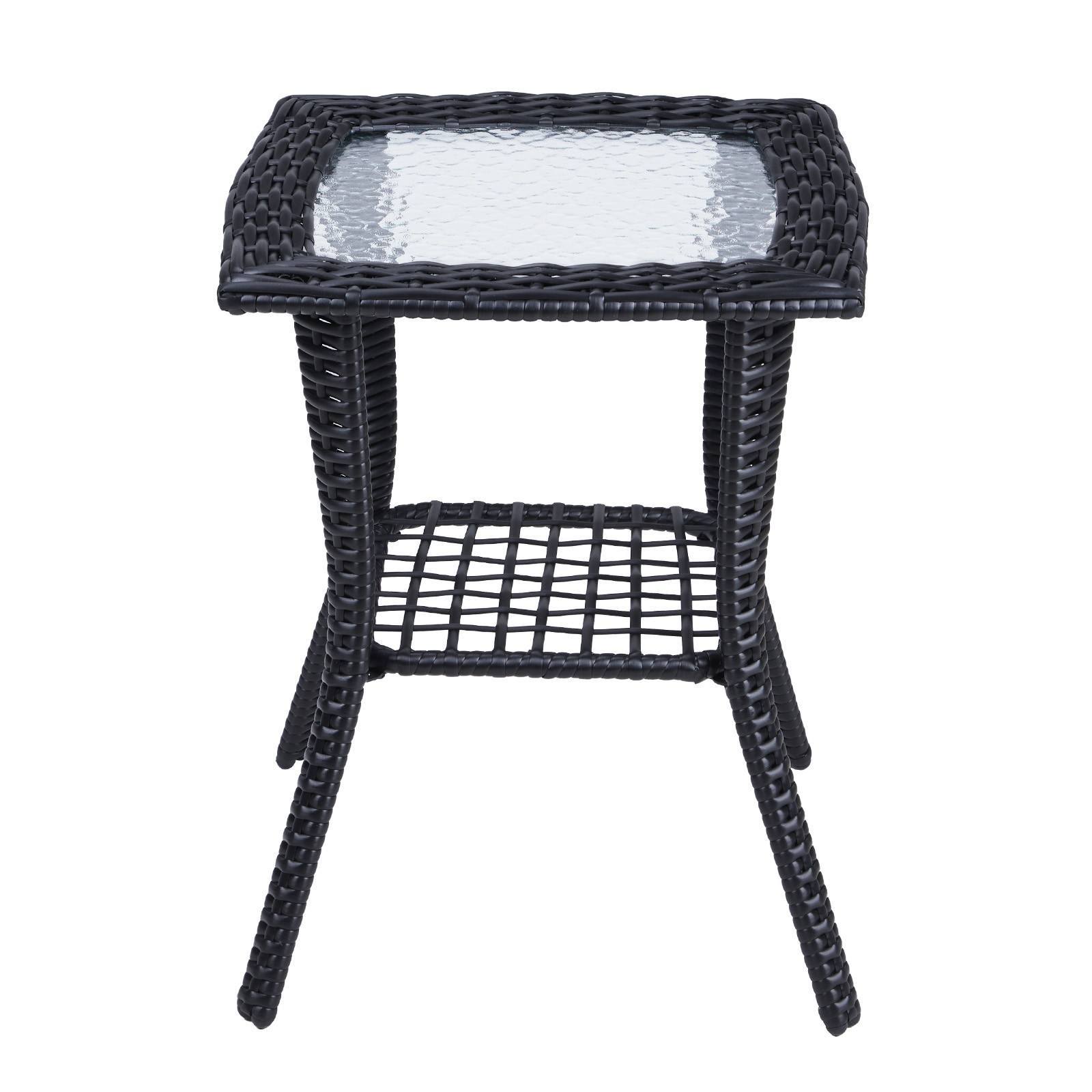 Outdoor Patio Coffee Table Side Table with 2-Tier Storage Shelf PE Wicker Table