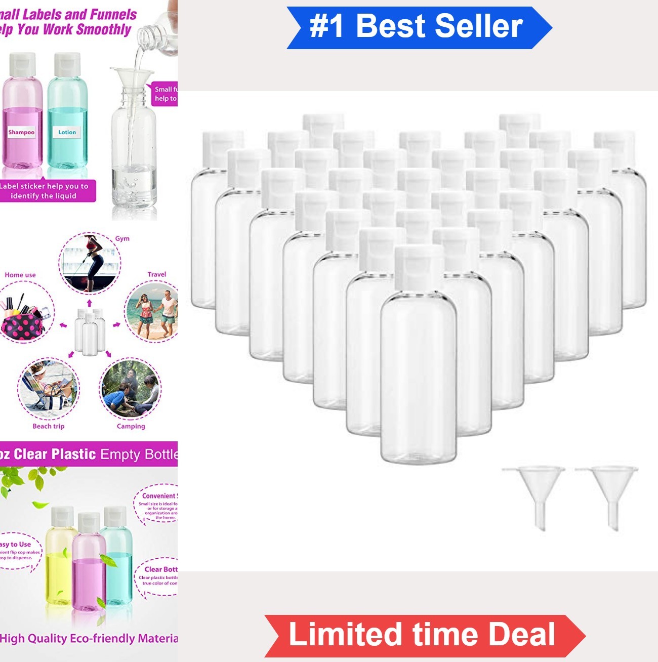 30 Pack 2 oz Clear Plastic Travel Bottles Flip Cap Leak Proof Empty Squeeze