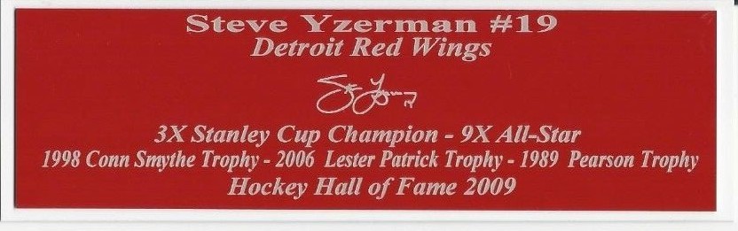 Steve Yzerman Autograph Nameplate Detroit Red Wings Auto Puck Jersey Photo