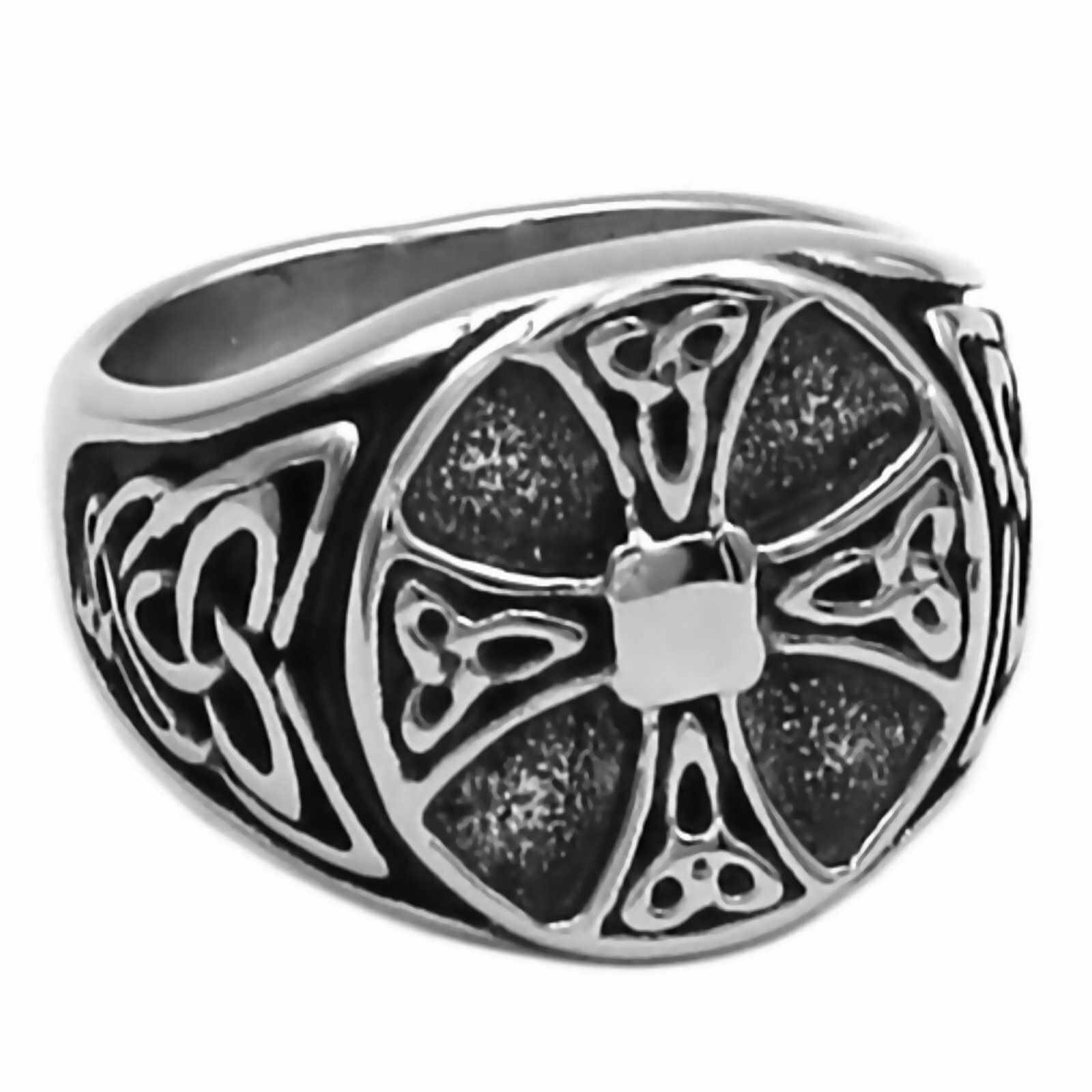 Celtic Cross Signet Ring Mens Womens Stainless Steel Trinity Knot Band Size 7-12