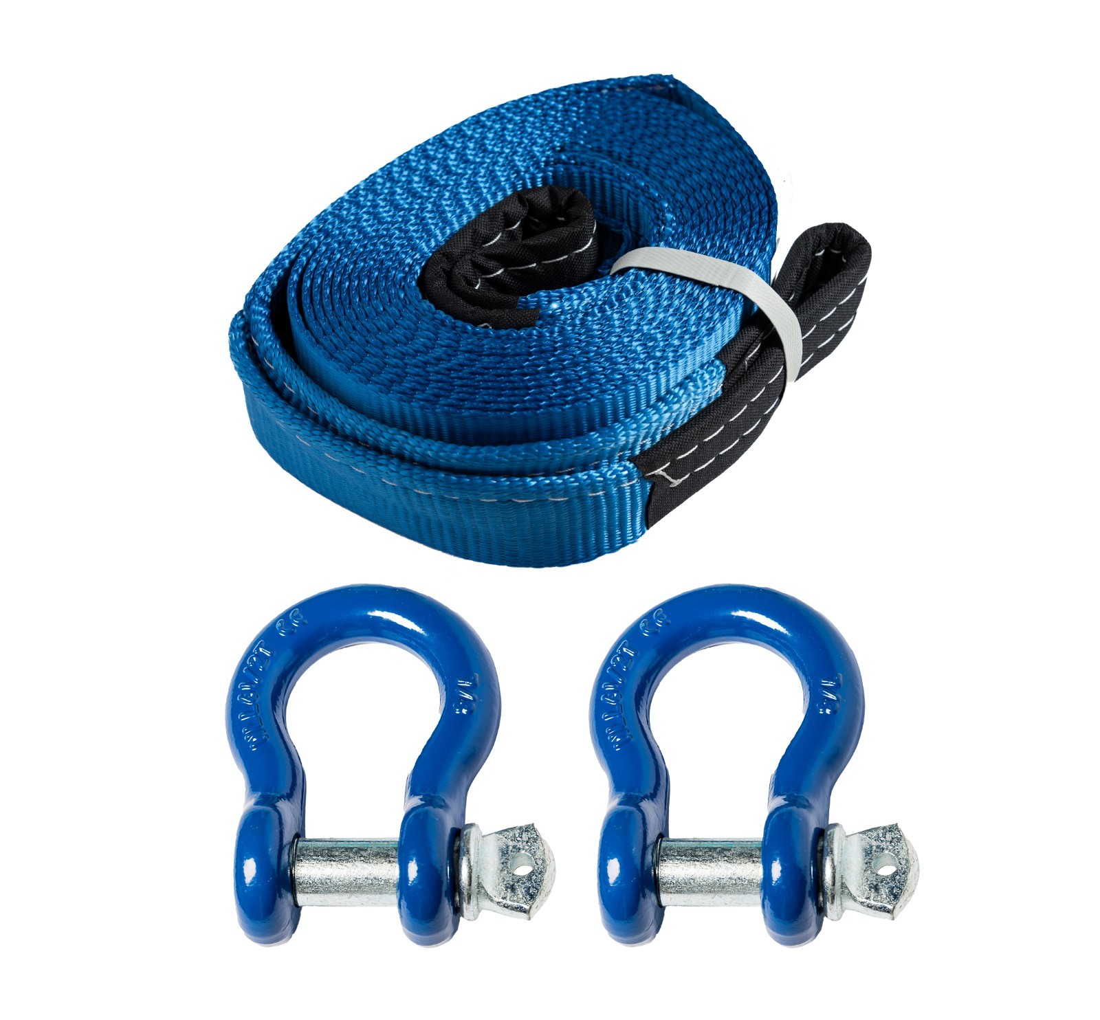 Tow Strap 20ft Snow Rescue 3x20 3" 20000 lbs 9Ton w 2x 7/8 Bow Shackles