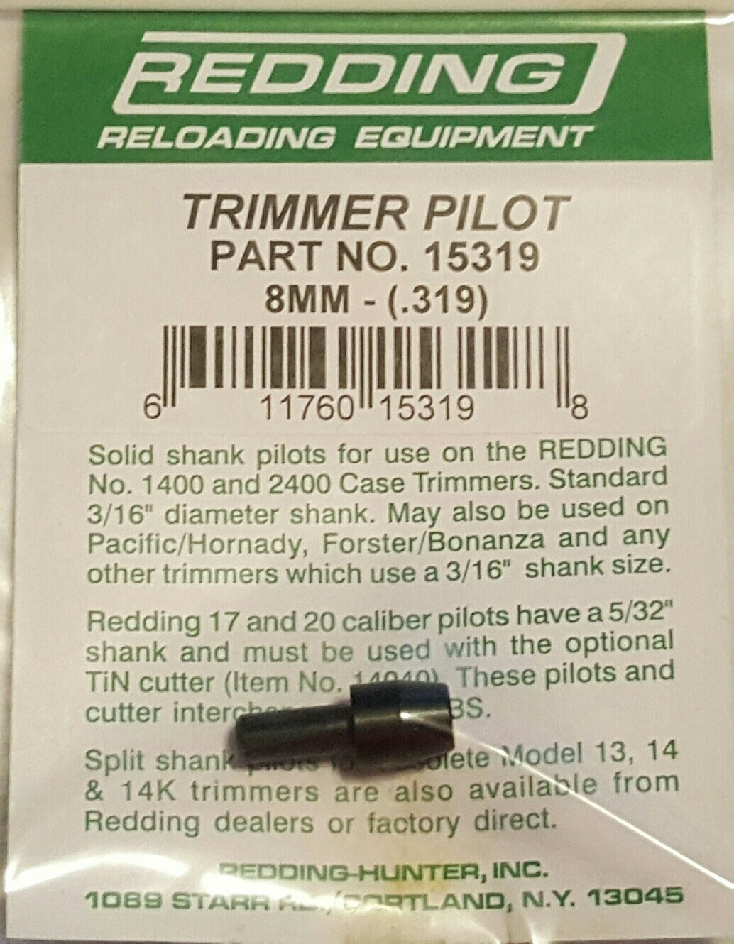 15319 REDDING HORNADY FORSTER 8MM TRIMMER PILOT - NEW - FREE SHIP!