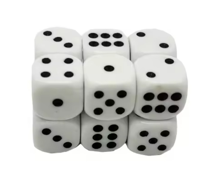 2/6/12pcs 14mm or 16mm White Standard Size Game Dice White Dot Numbers Poker Die