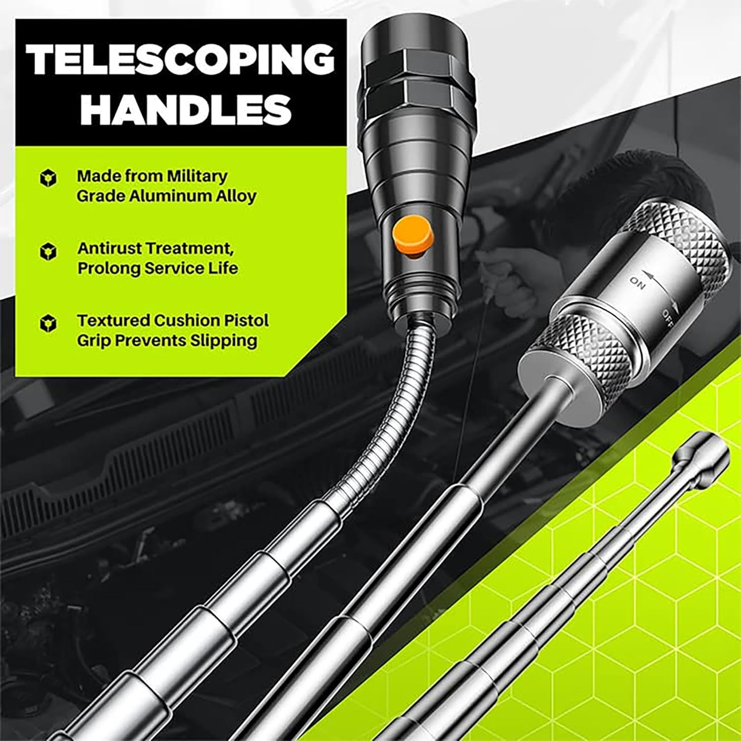 Telescoping Magnetic Pickup Tool Set, Inspection Mirror Telescoping, LED Flashli