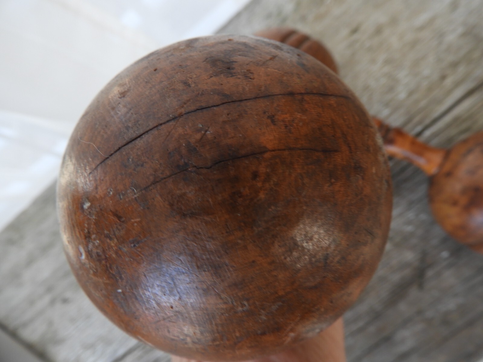 Vtg Primitive Wooden Dumbbell Set