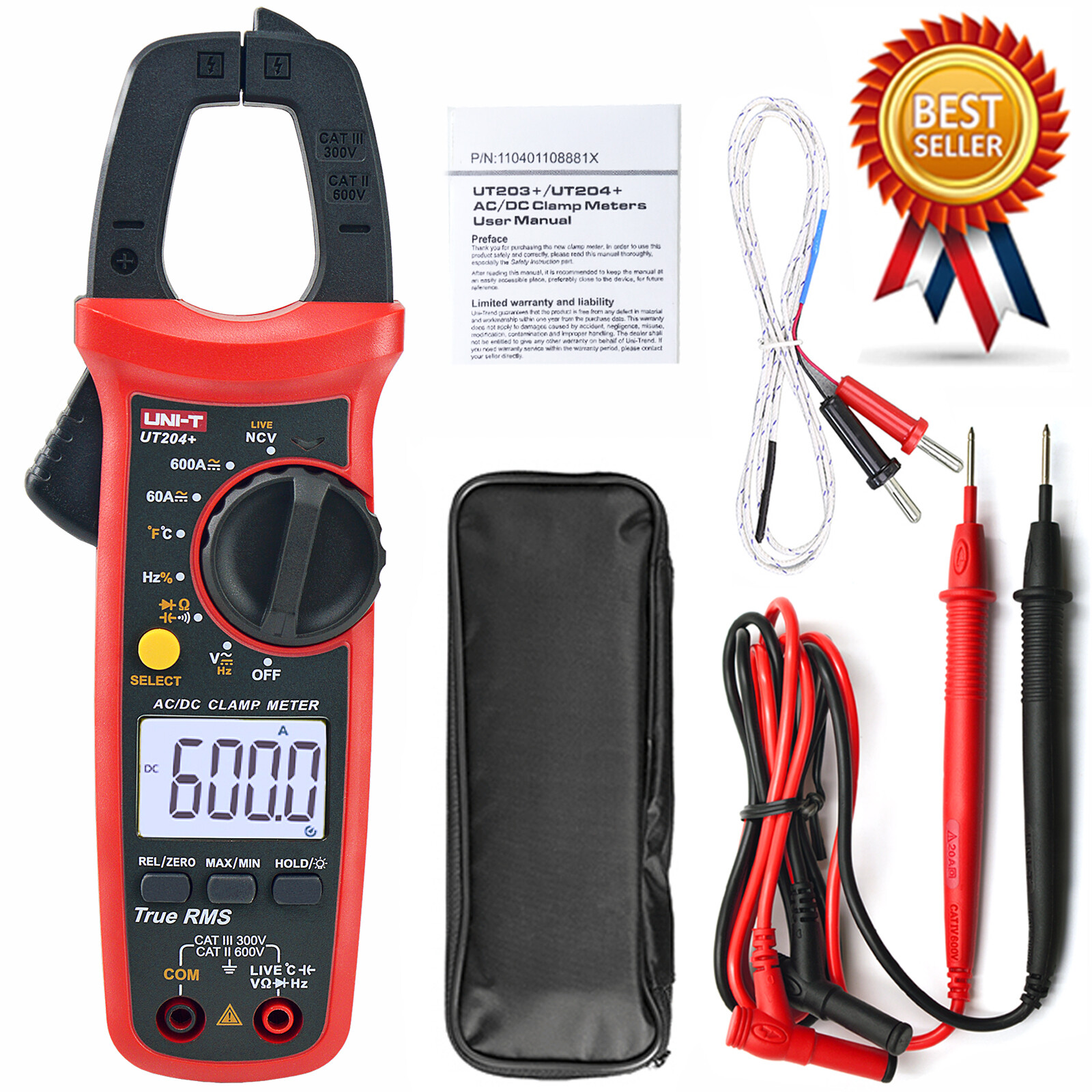 UNI-T UT204+ Digital Clamp Meter, True RMS, NCV, 400-600A Brand New Orig