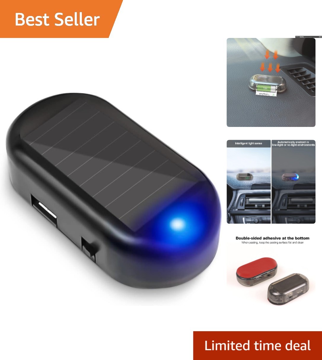 Solar-Powered Anti-Theft LED Light for Enhanced Car Security | Blue