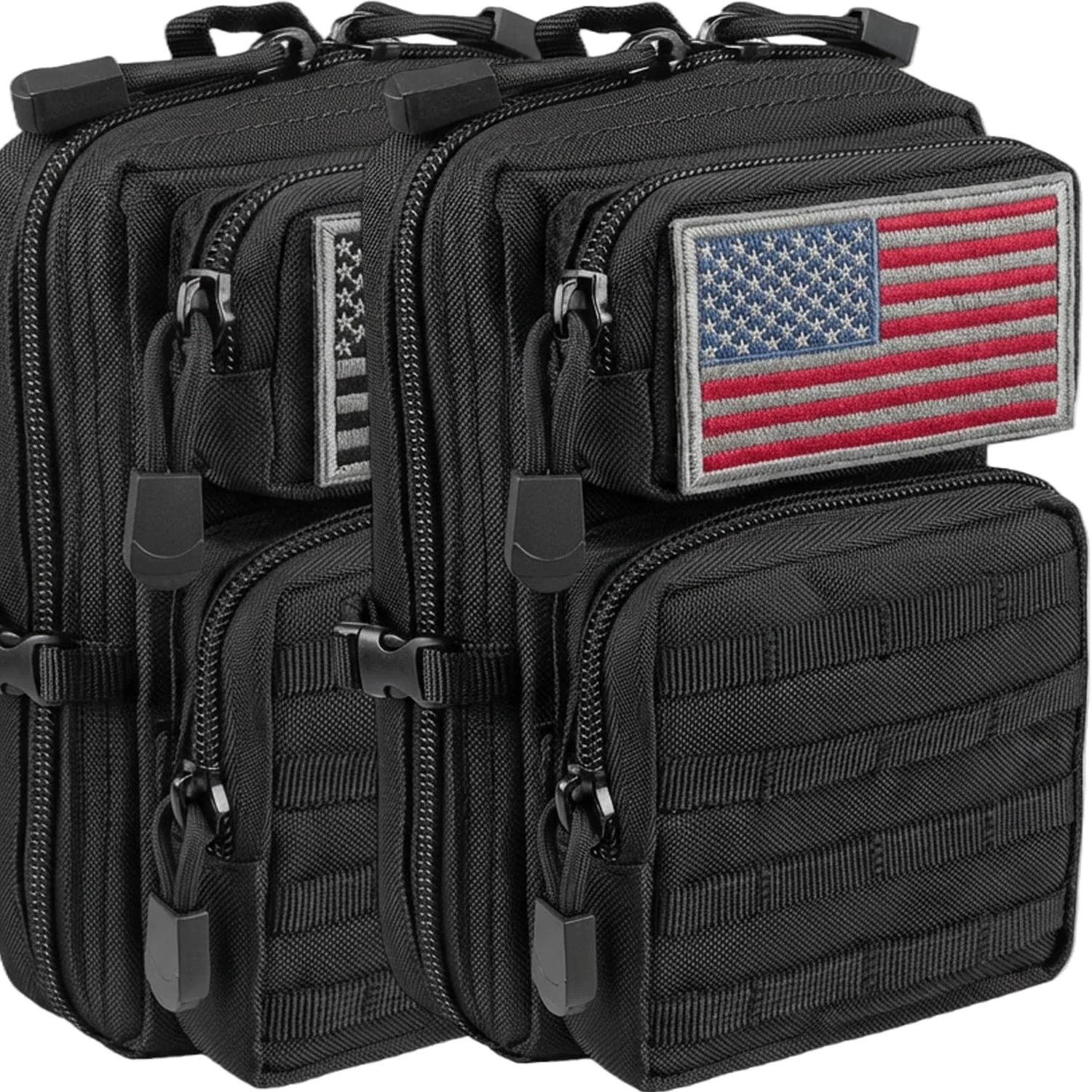 2 Pack Molle Pouch Small EDC Tactical Pouch with 2 Pieces US Flag Patch