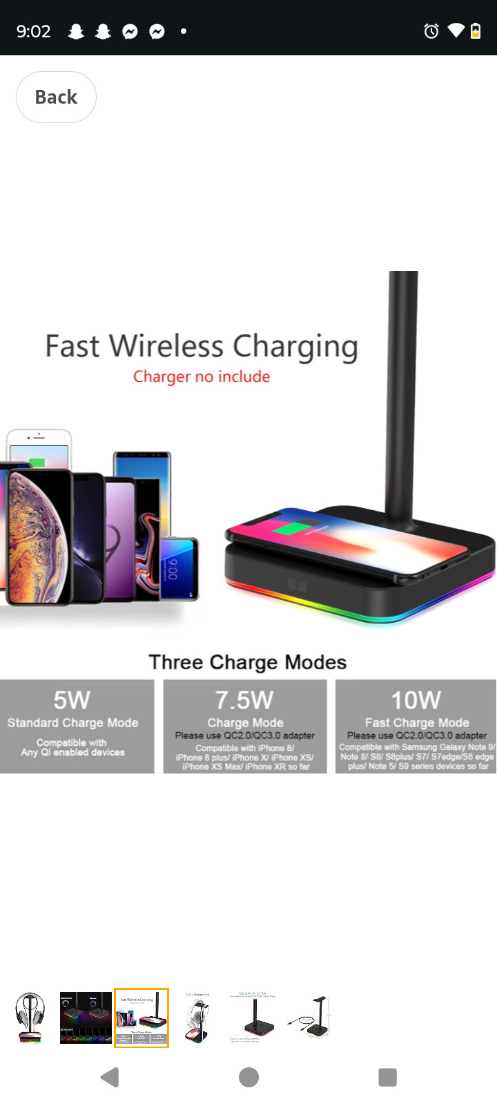 KAFRI RGB Headphone Stand with Wireless Charger Desk GamingHeadset Holder Hanger