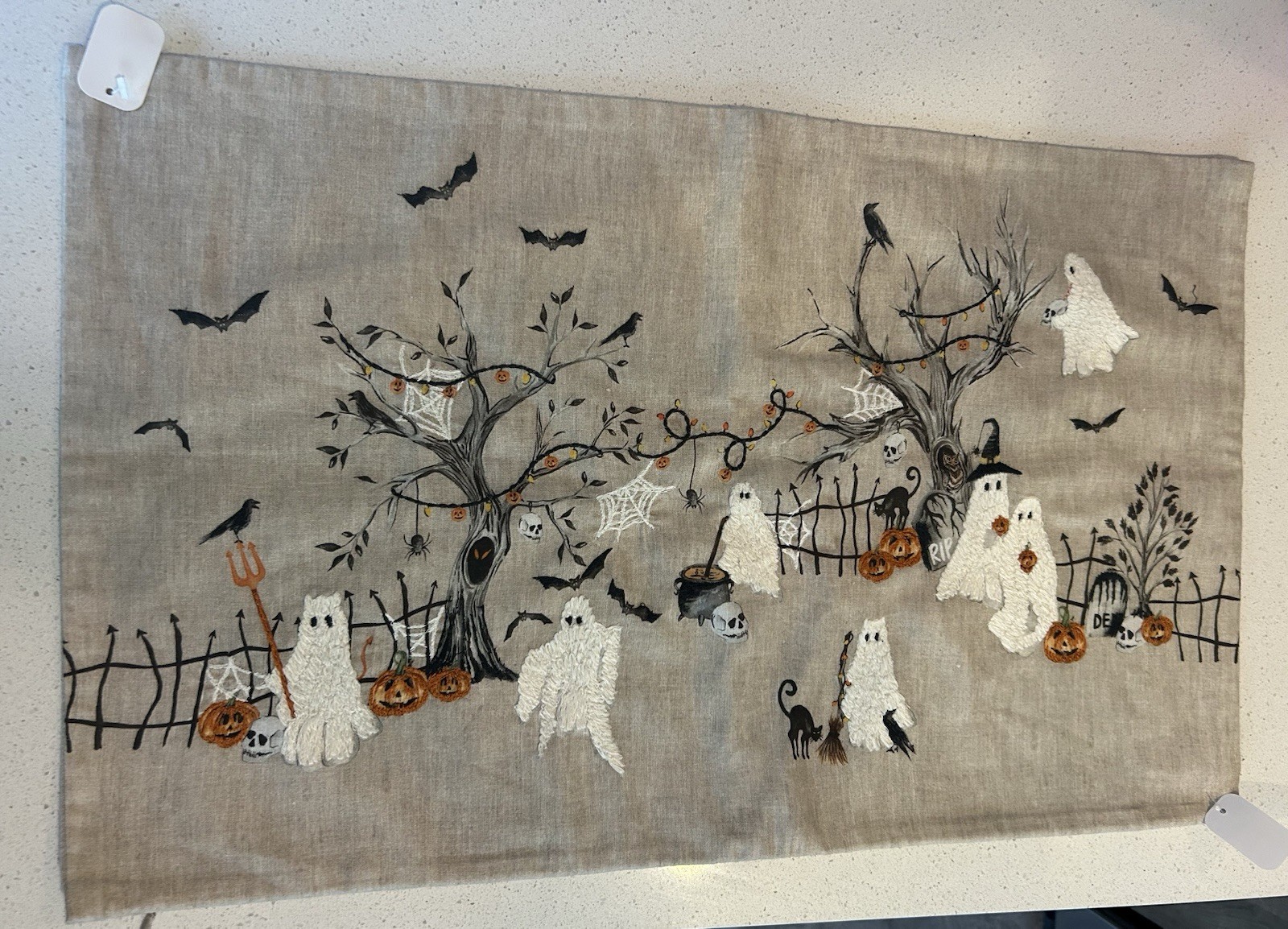 Pottery Barn Scary Squad Ghost Halloween Embroidered Lumbar Pillow Cover NWOT