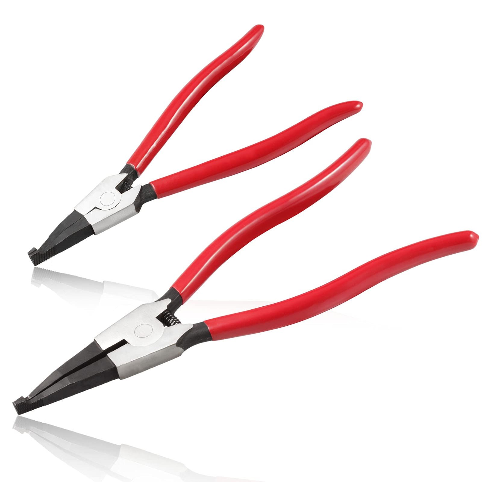 2 PCS Heavy Duty Lock Ring Pliers Set Flat Snap Plier 8 & 11, Red
