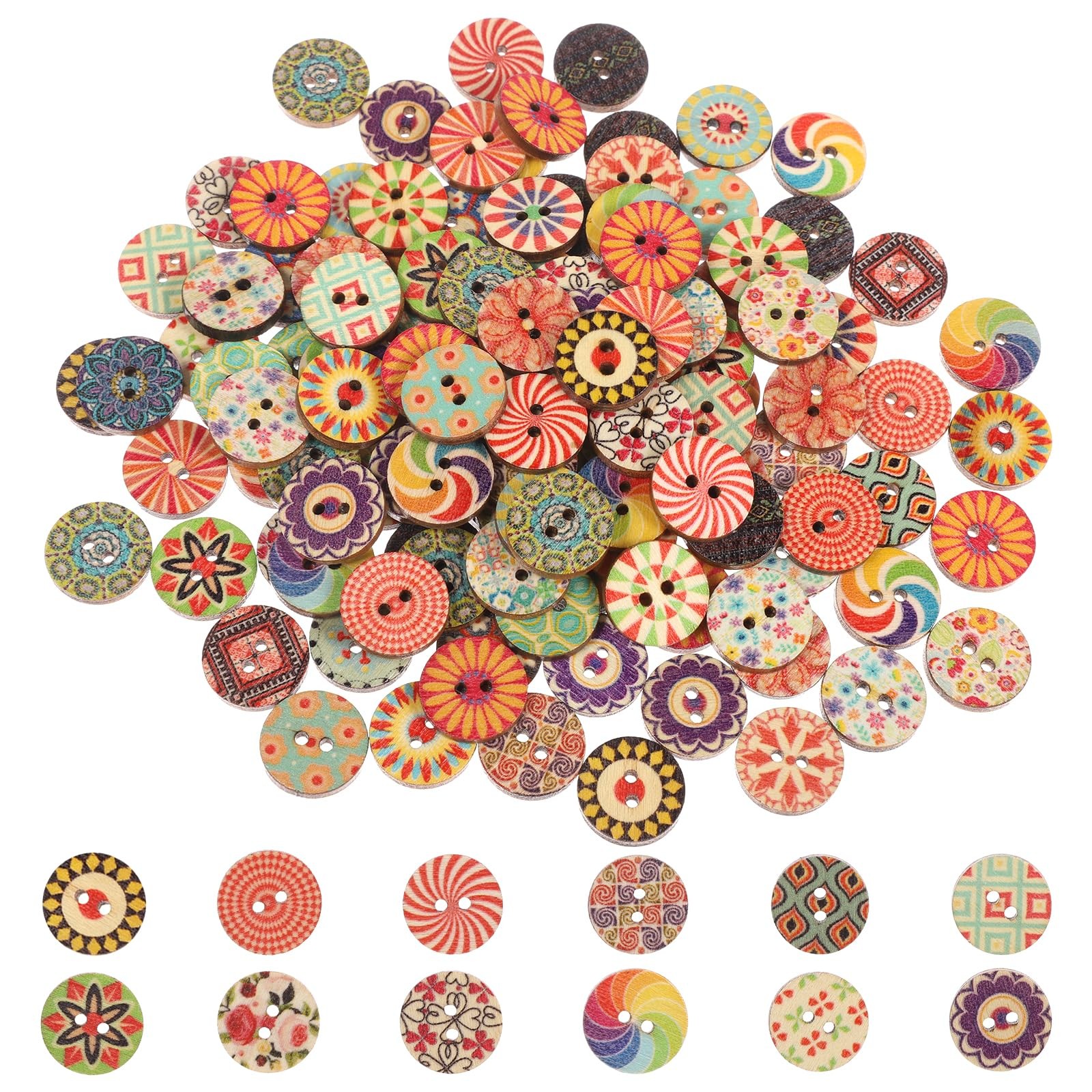 cobee 200 Pcs Mixed Vintage Wooden Buttons, Sewing Buttons 1.5 cm, colorful