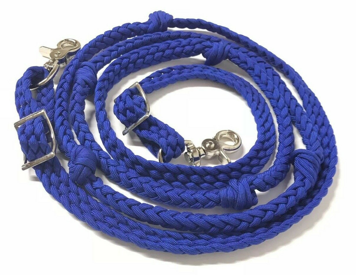 electric blue barrel rein with grip knots