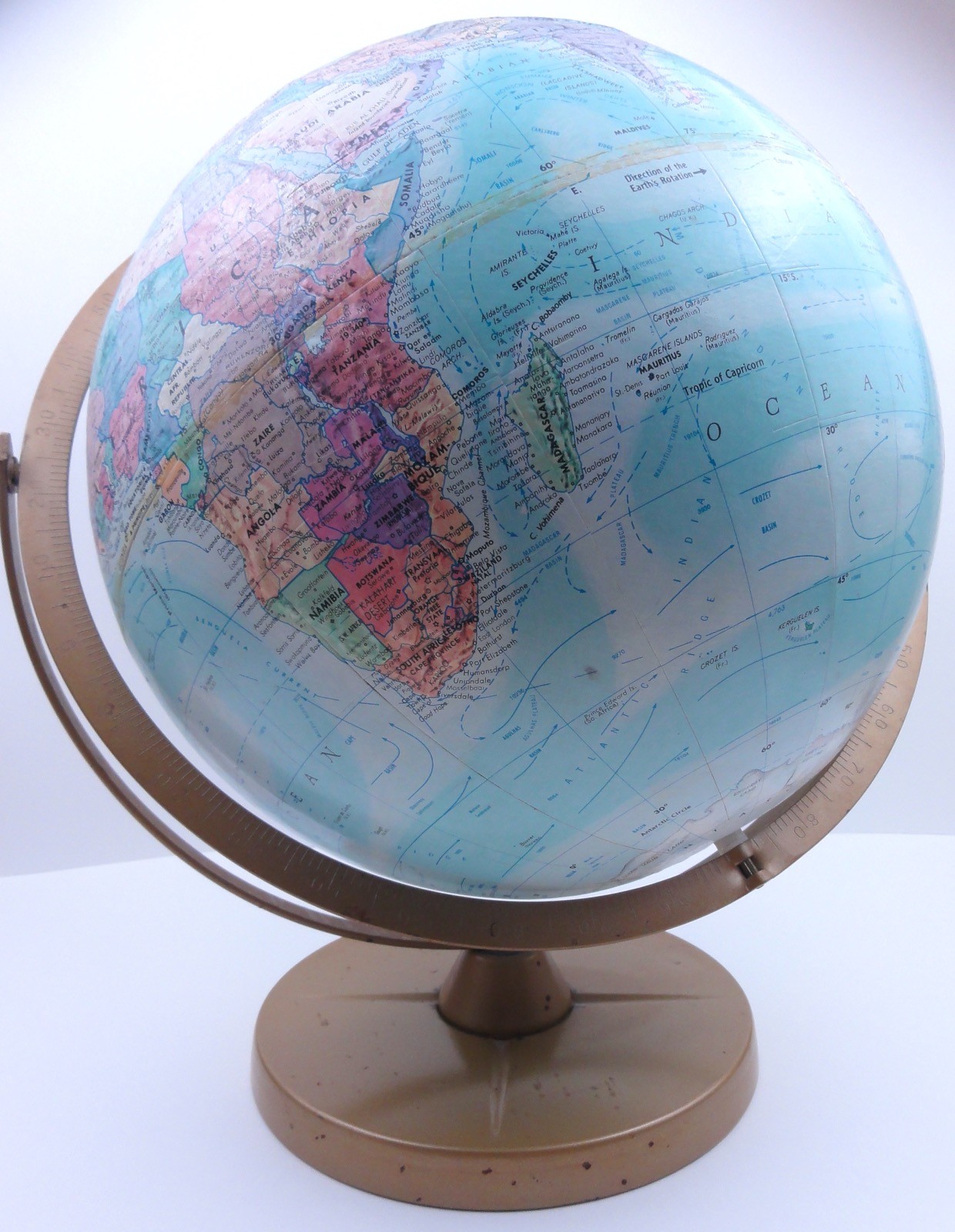 Replogle World Nation Series Globe 12” Topography Raised Relief 1980s Metal Base