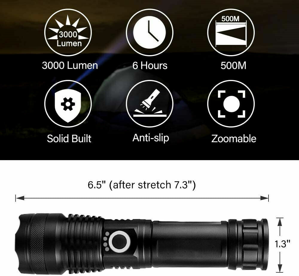 Super-Bright LED Tactical Flashlight With Rechargeable Battery
