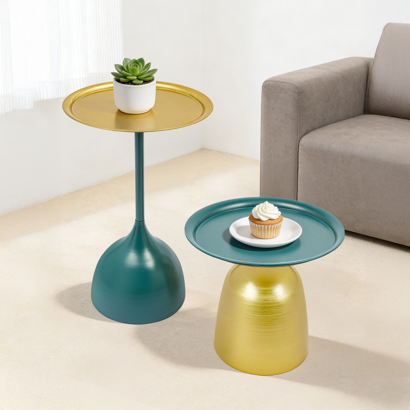 Modern 2PCS Side Tables, Set of 2 Coffee Tables, Freestanding Round End Table