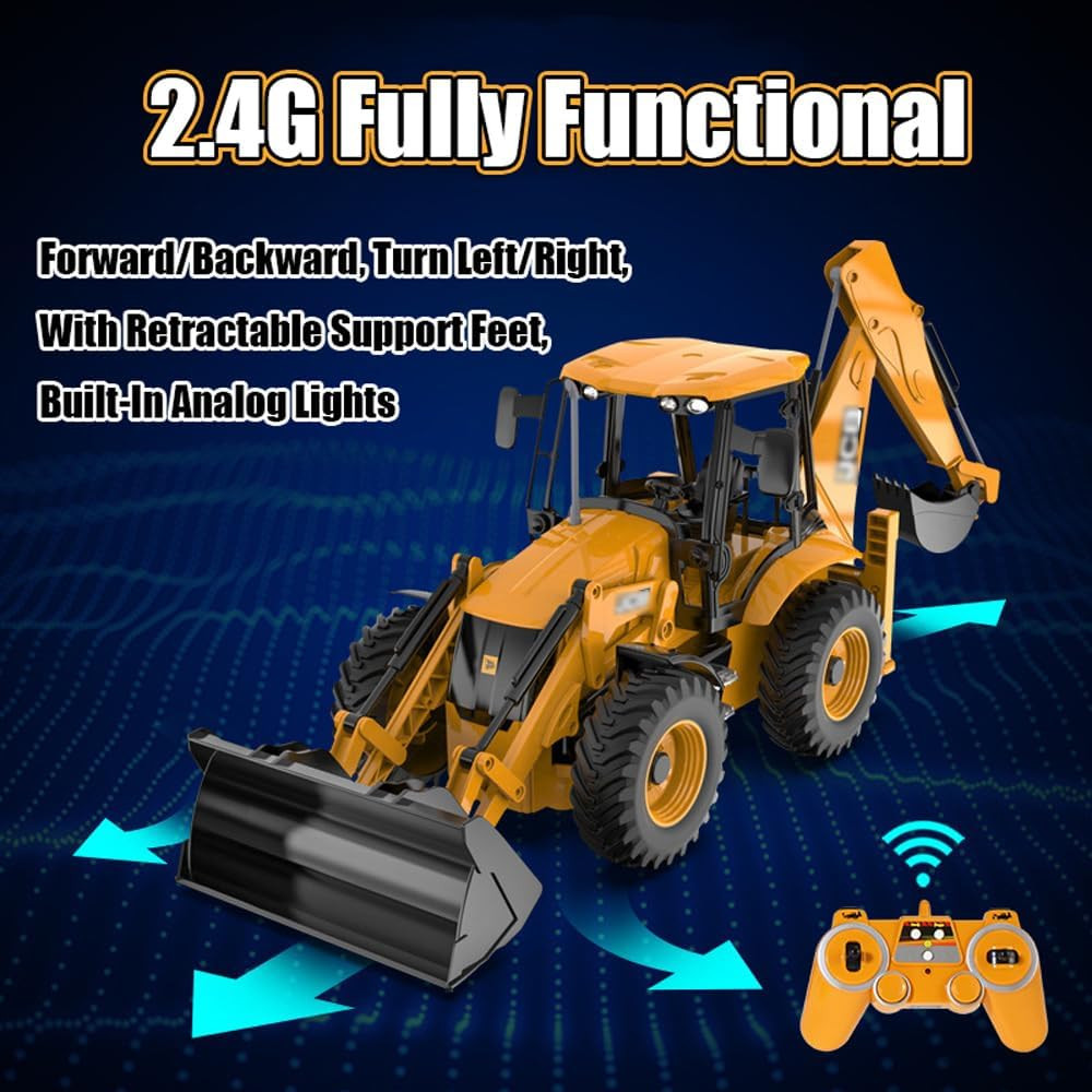 RC Backhoe Wheel Loader 2.4G Fully Functional 1/20 Remote Control Excavator Bull