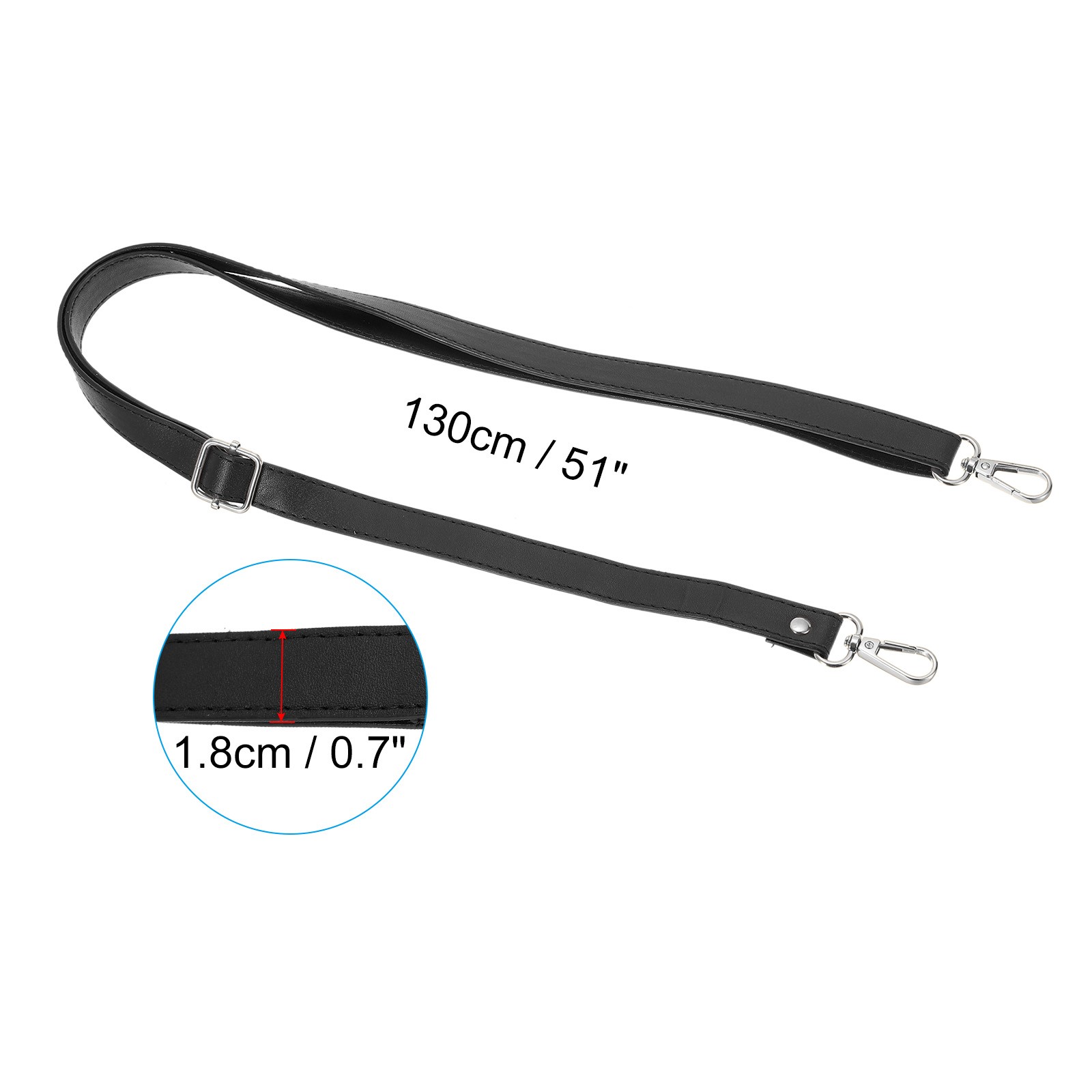 51 Inch Adjustable Leather Purse Strap with Silver Hardware, Black