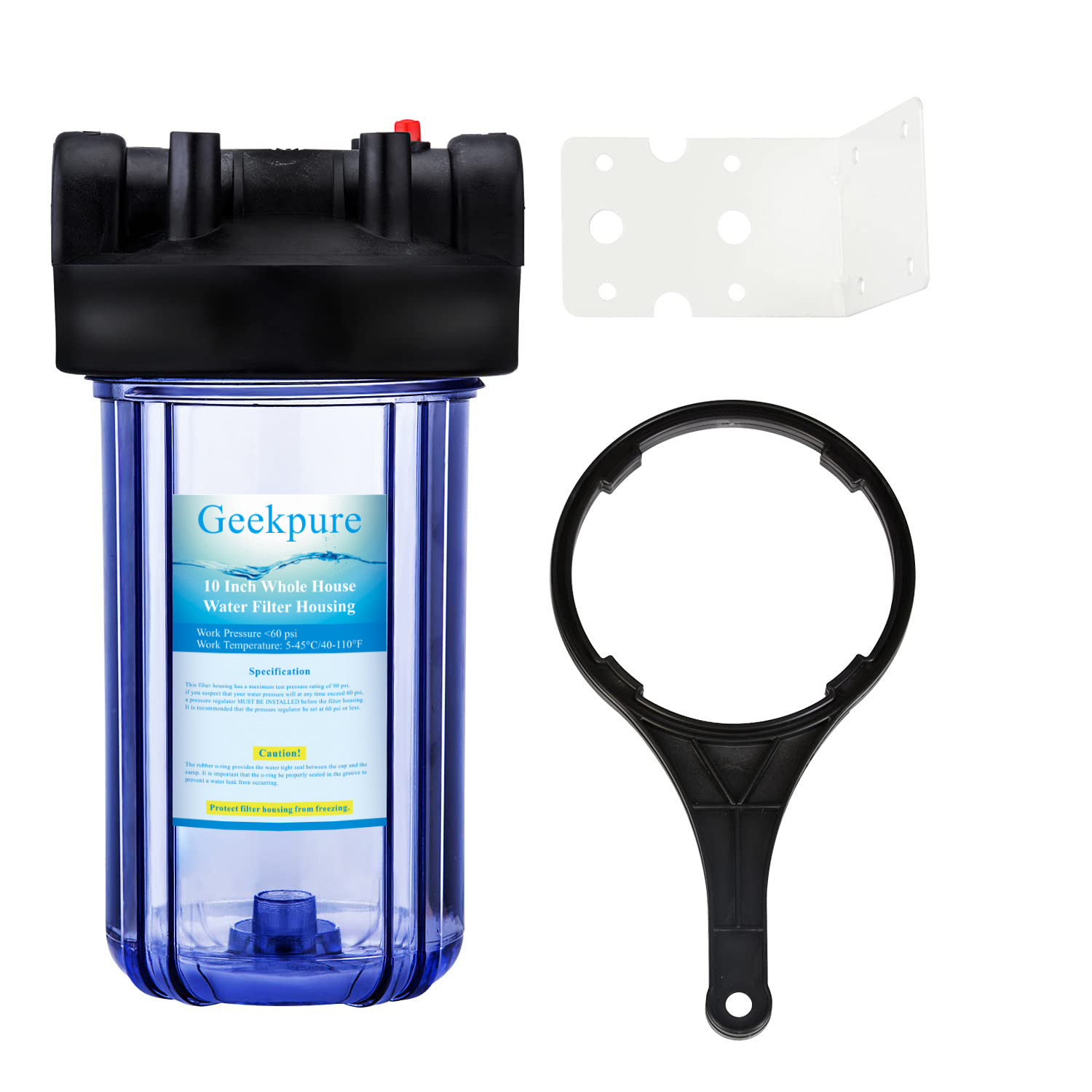 Geekpure 10 Inch Whole House Water Filter Housing 1"NPT Fit 4.5" x 10" Filters