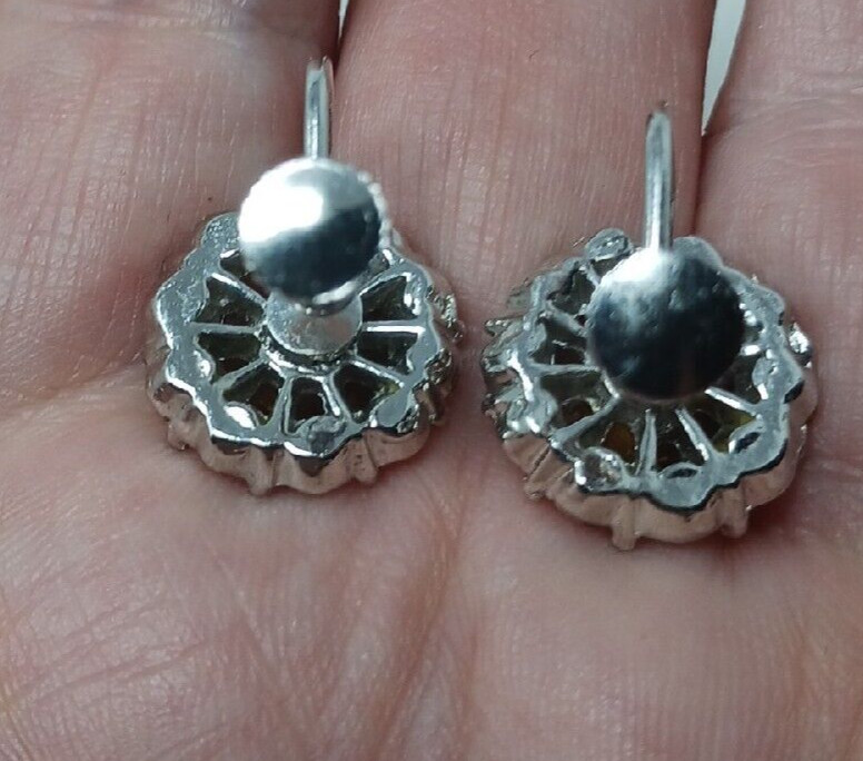 Clear Rhinestone Earrings Vintage Silver Tone Screw Backs #G6