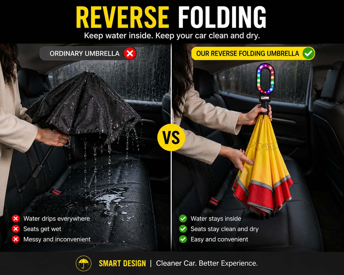 Multibreller Emergency LED Safety Umbrella Reverse Folding Reflective Flashlight
