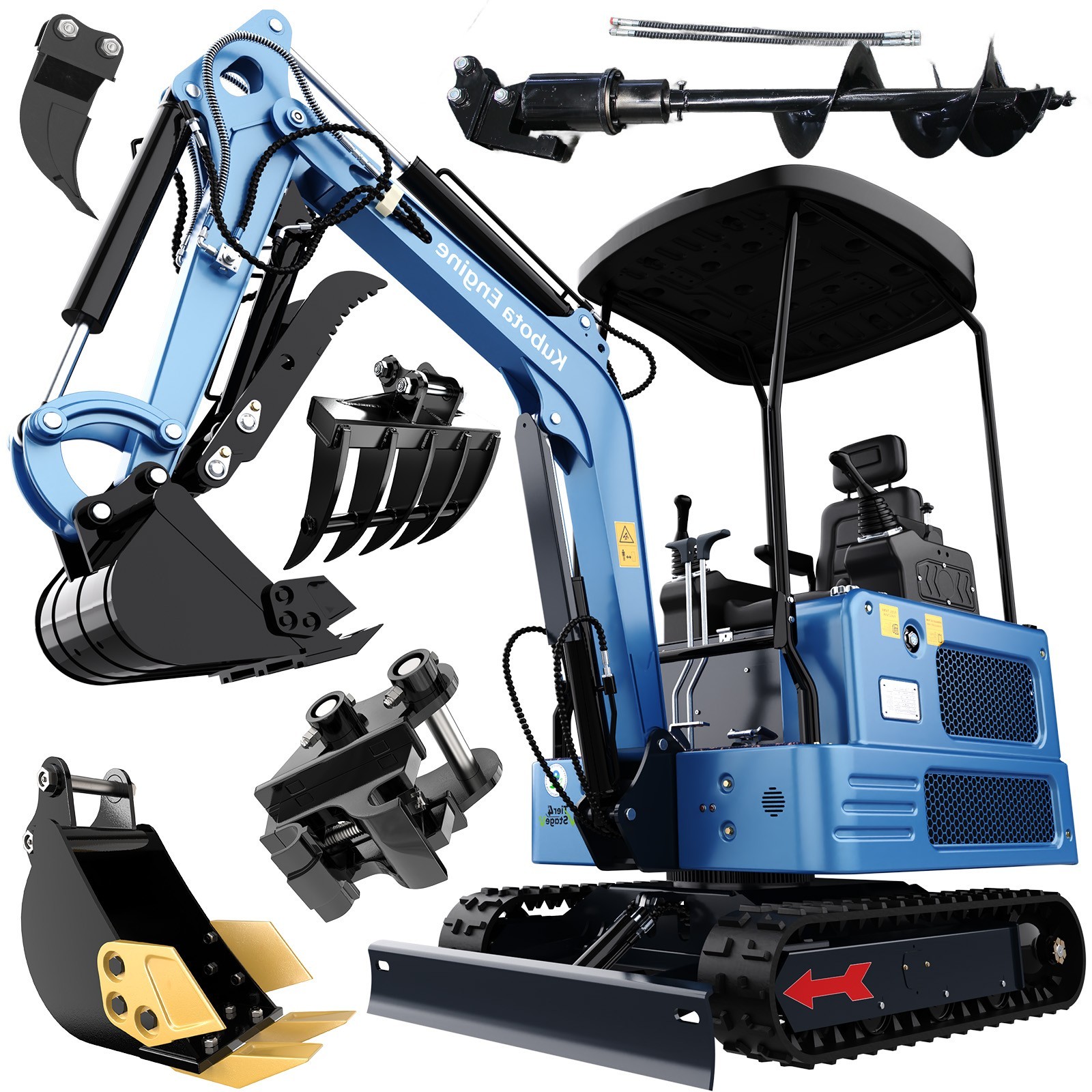 FREE SHIP 4000lbs 1.8Ton Mini Excavator KUBOTA Hydraulic Thumb Pilot Attachment