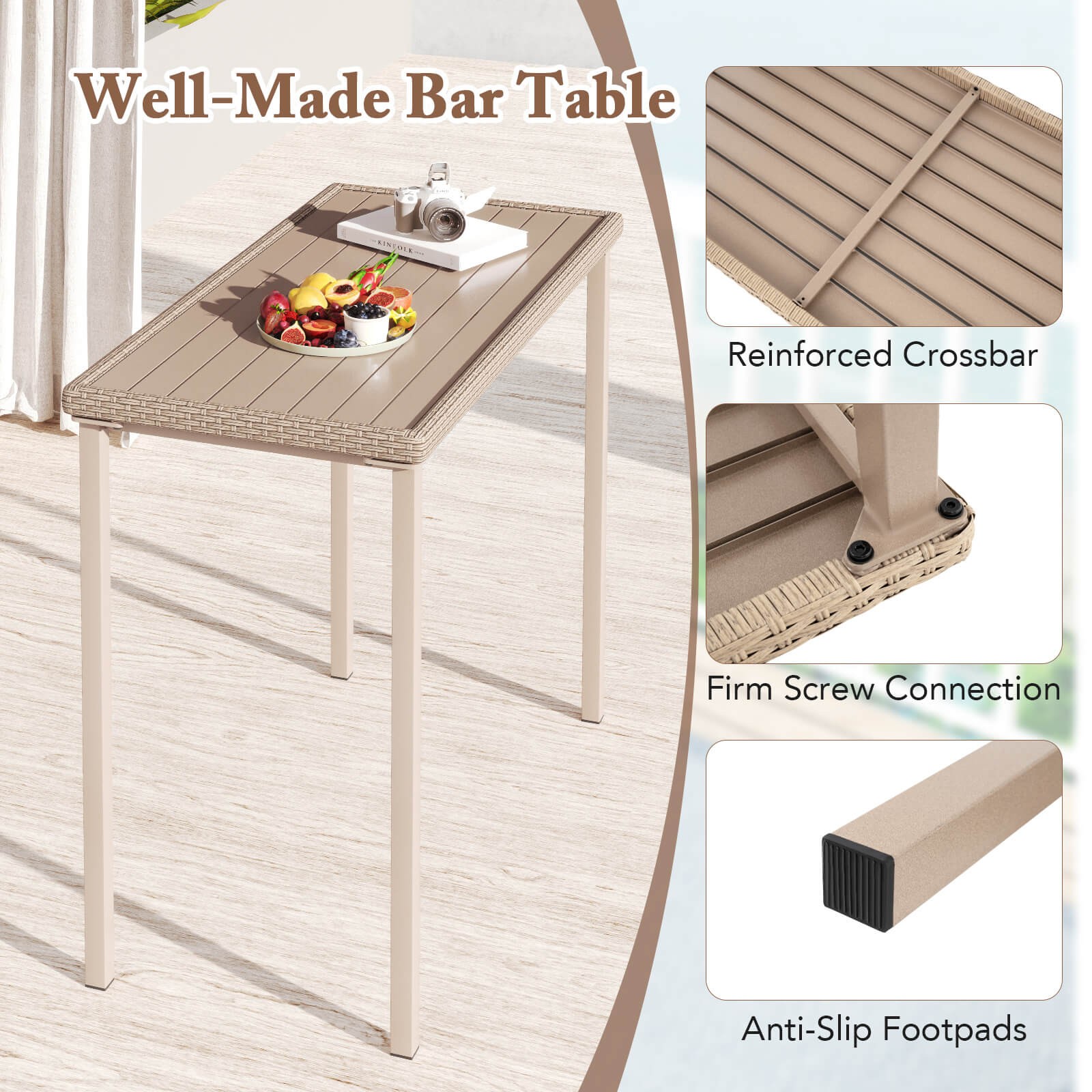 48” Outdoor Counter Height Table Patio Bar Table Heavy Duty Rectangle Metal