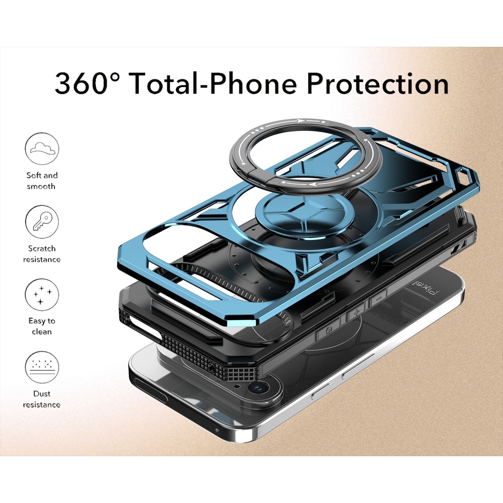 For Google Pixel 9/9 Pro/9 Pro XL Shockproof Ring Stand Hard Back Rugged Case